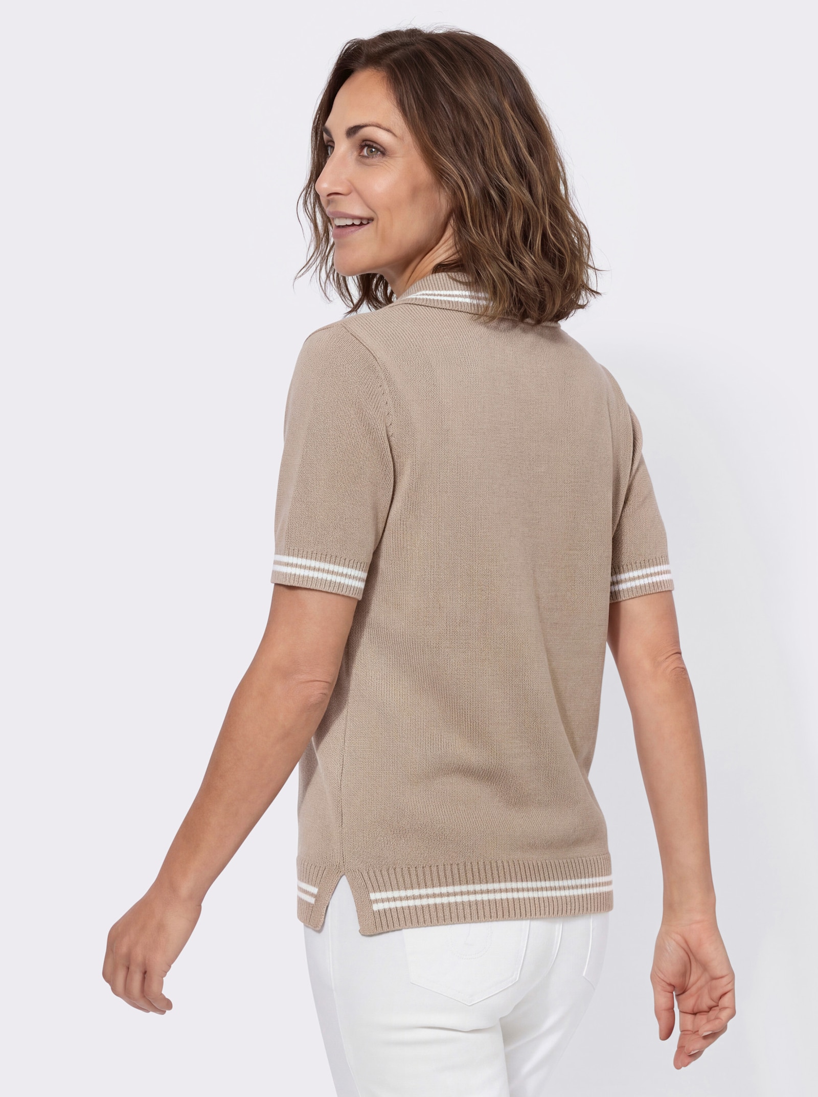Polopullover mit Seitenschlitzen - sesam-ecru-geringelt