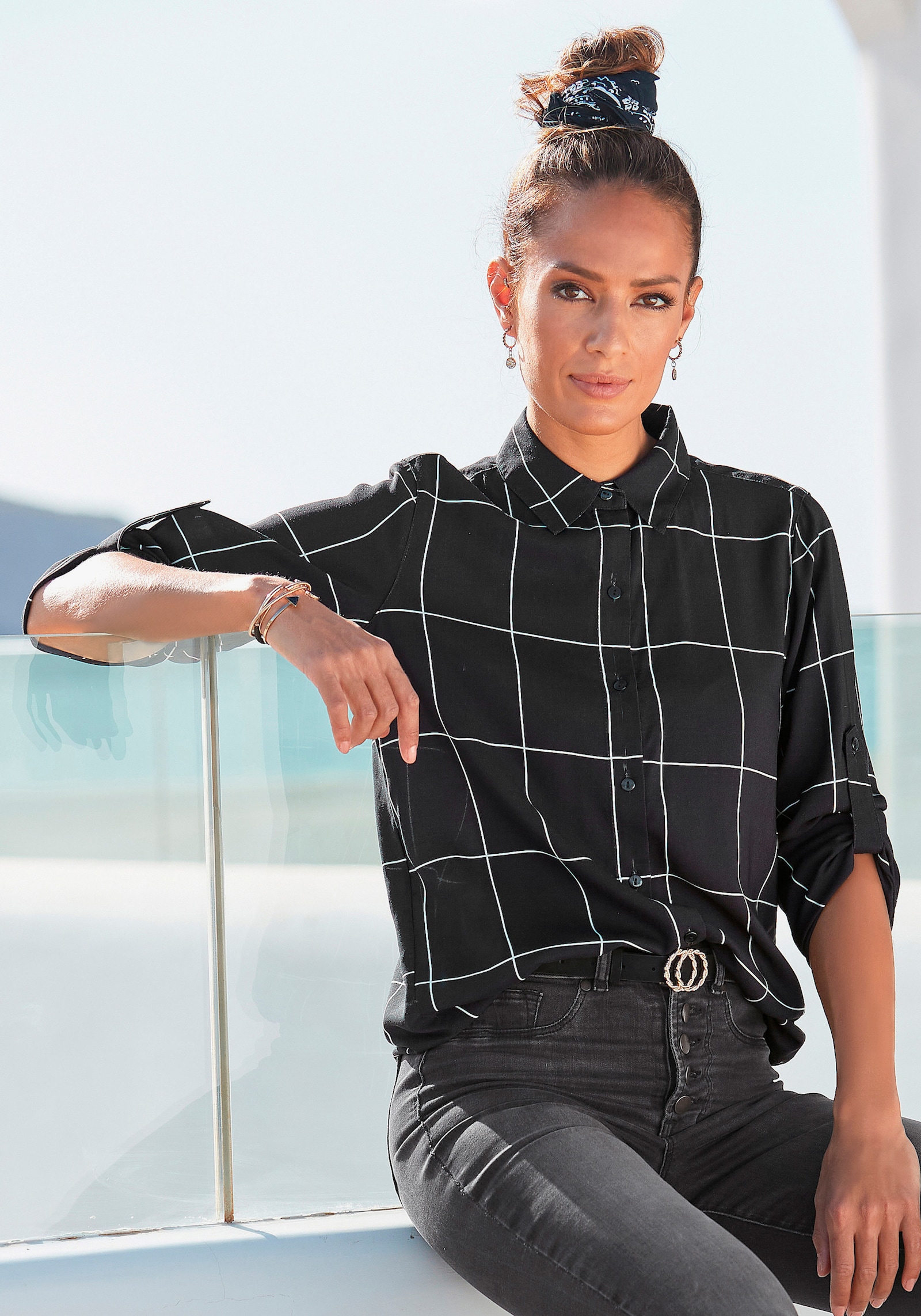 LASCANA Hemdbluse - schwarz-weiß-kariert