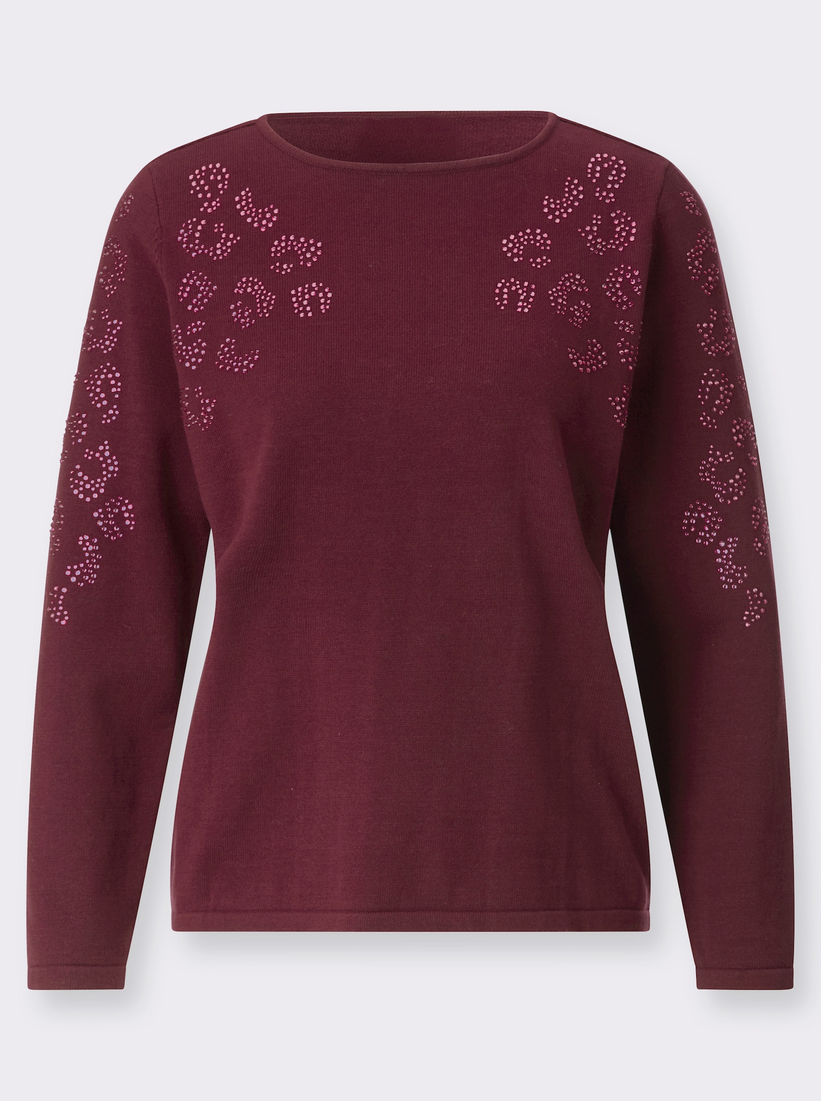 Feinstrickpullover mit Glitzersteinchen - bordeaux