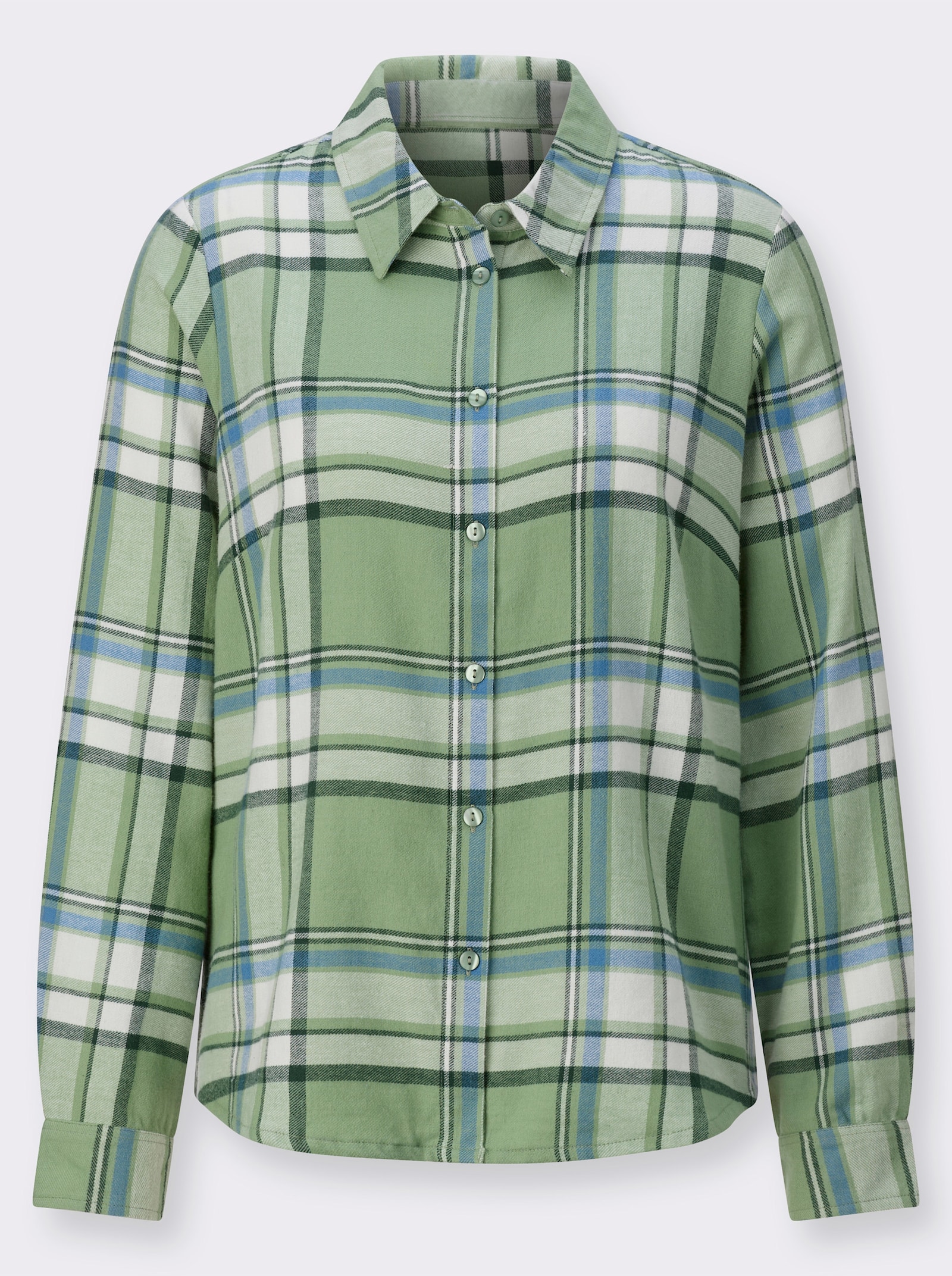 Flanellbluse im Karo-Muster - eucalyptus-mittelblau-kariert