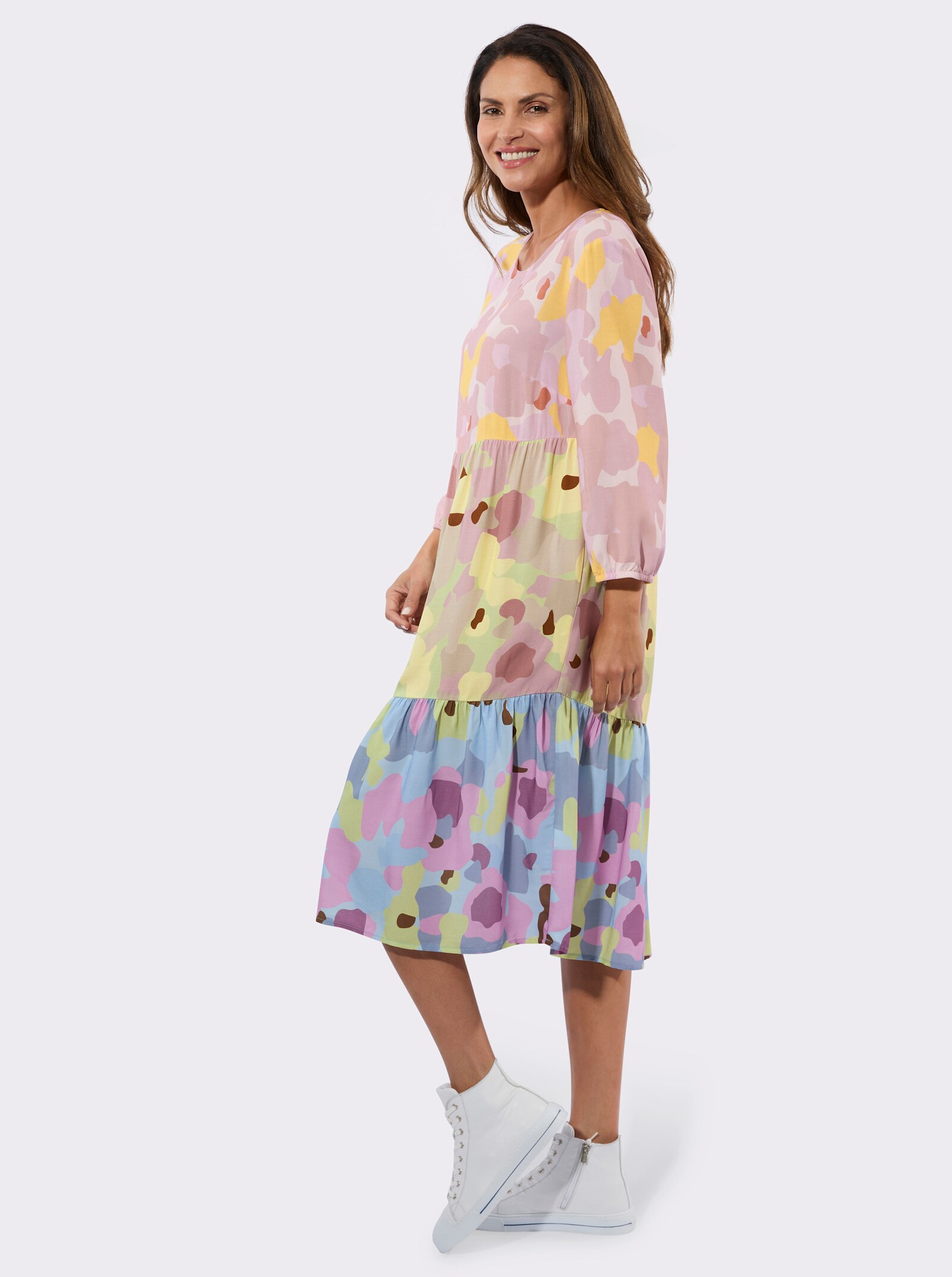 Sommerkleid in A-Linie - pistazie-hellblau-bedruckt