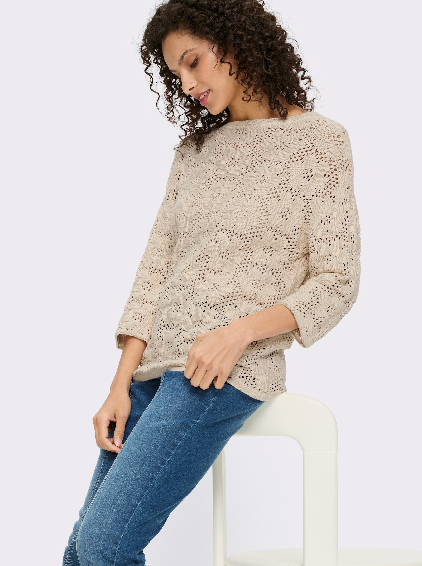 heine Pull ajouré avec motif floral - sable
