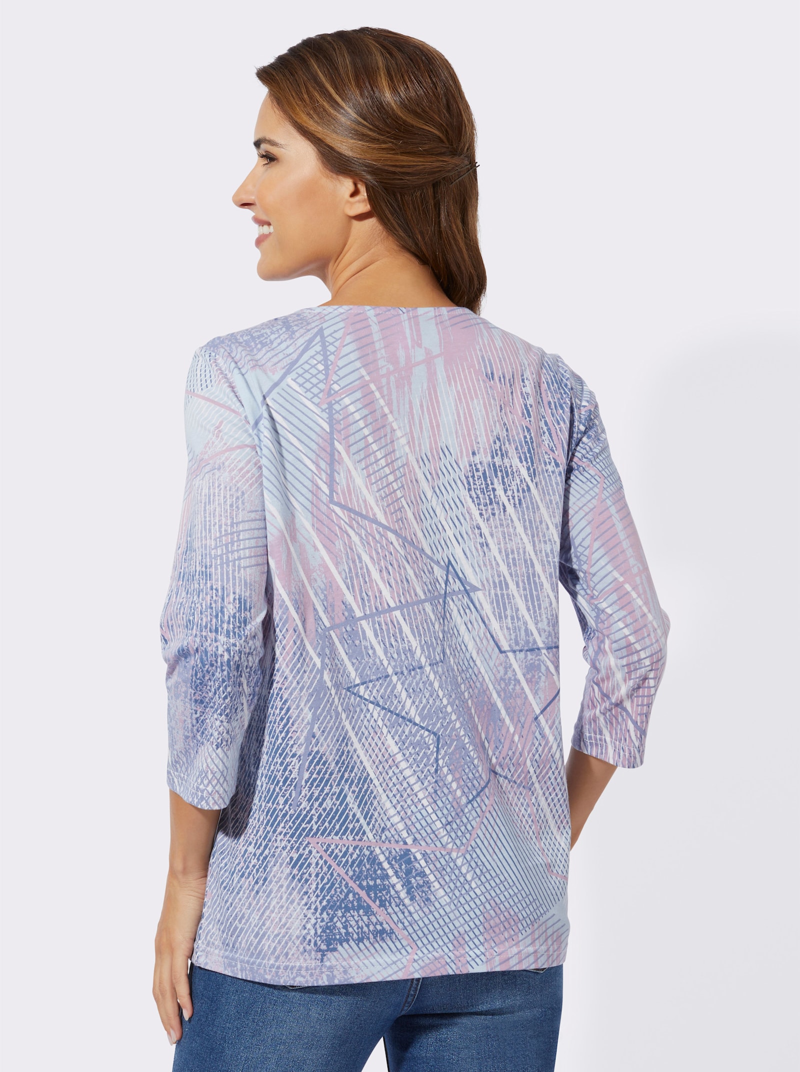 3/4-Arm-Shirt aus reiner Baumwolle - hellblau-jeansblau-bedruckt