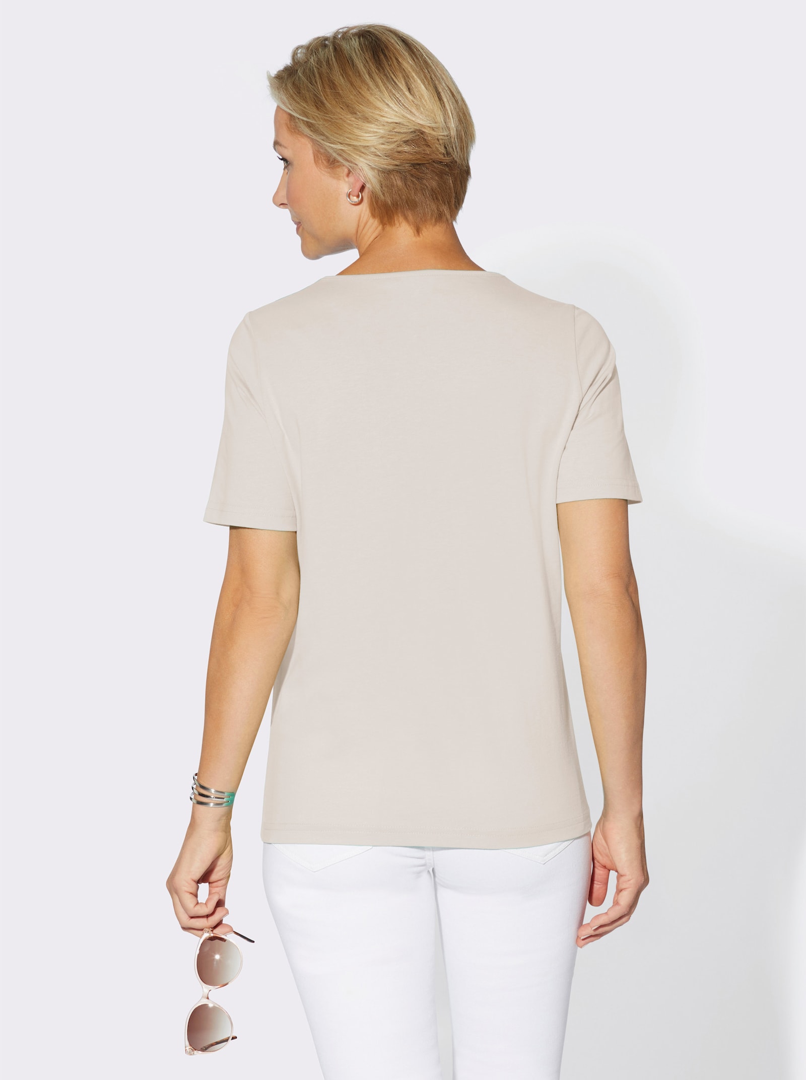 Tričko s krátkým rukávem a dekorací na výstřihu do V - bílá