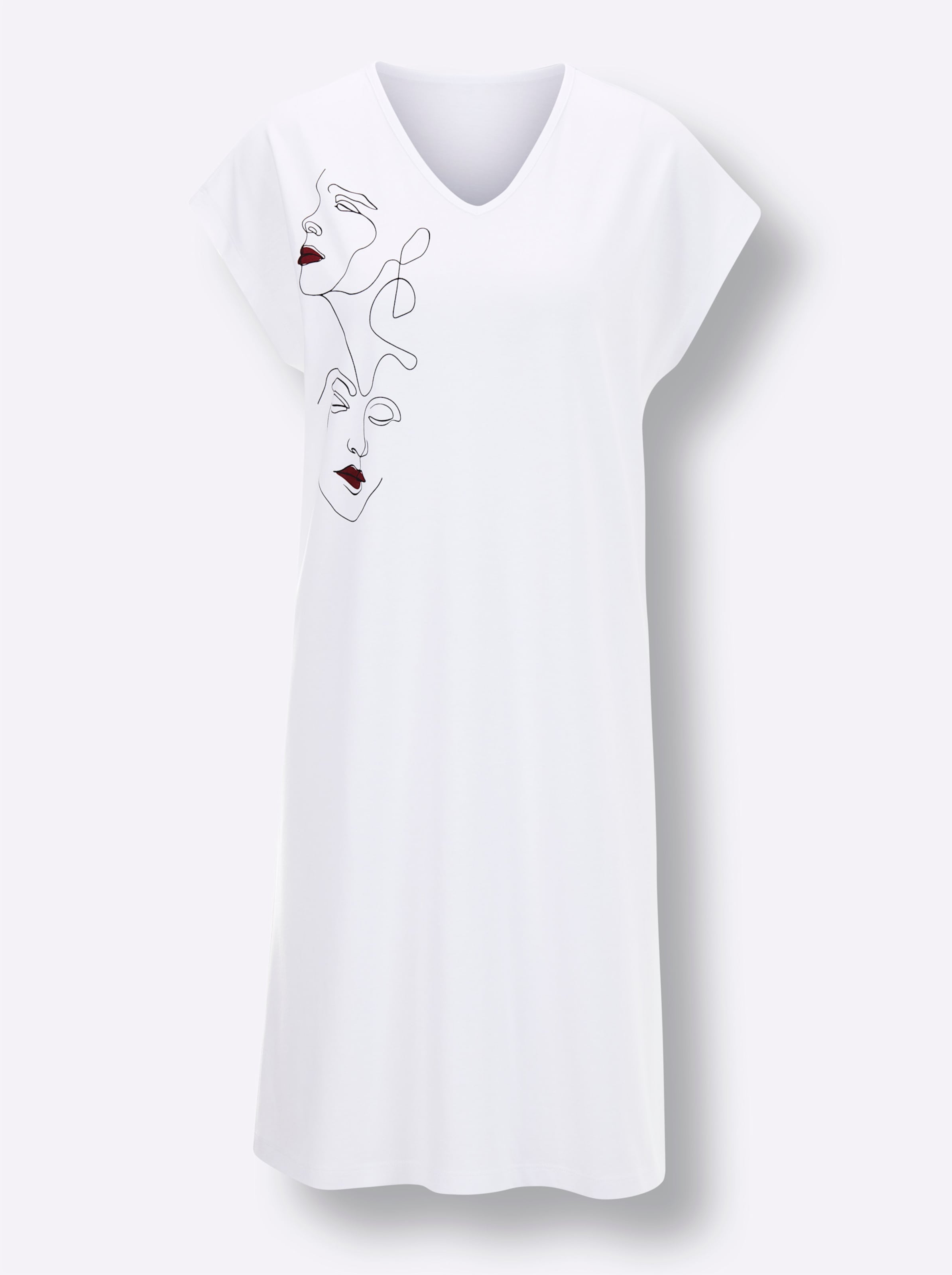 Wäschepur Damen Rot/Weiß Sleepshirt "Sleepshirts", Gr. 44/46, Normalgrößen, (, ), 50% Baumwolle, 50% Viskose, Gemustert, Kleider Sleepshirt - Bild 3