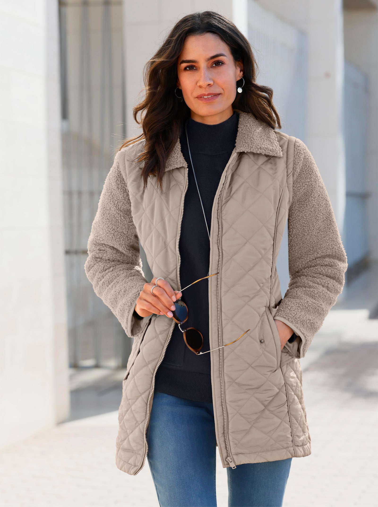 2-in-1-Jacke im Materialmix - sesam
