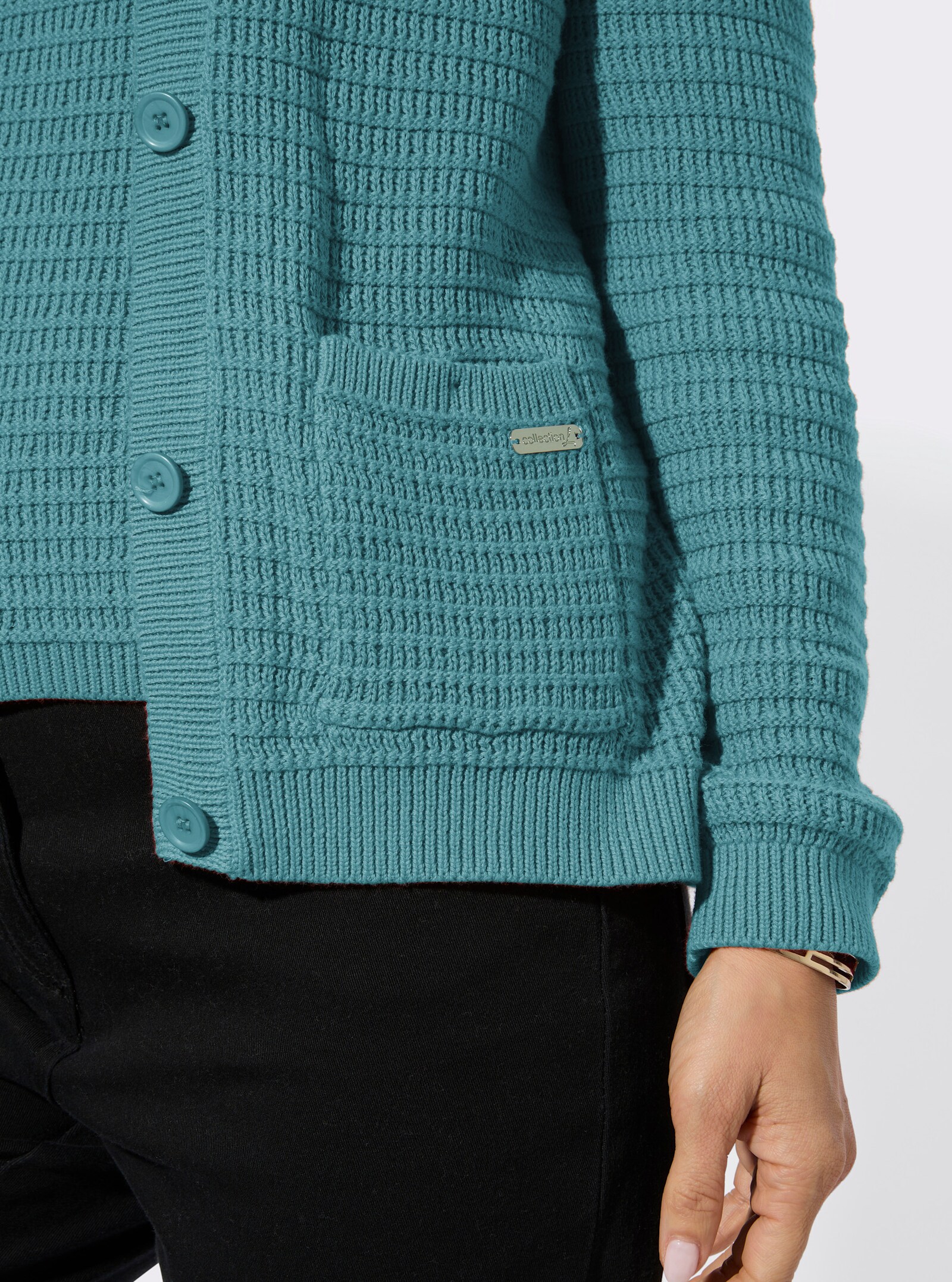 Twin-Set mit gerippten Abschlüssen - ozean