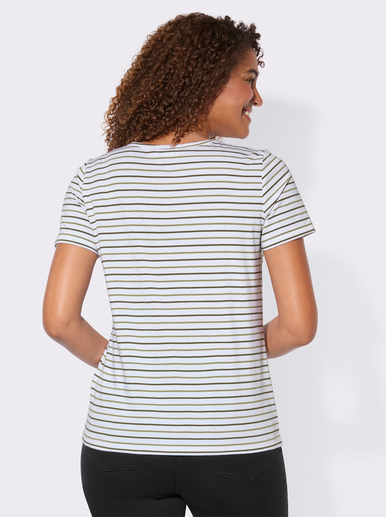 Kurzarmshirt im Streifenmuster - schilf-weiß-geringelt