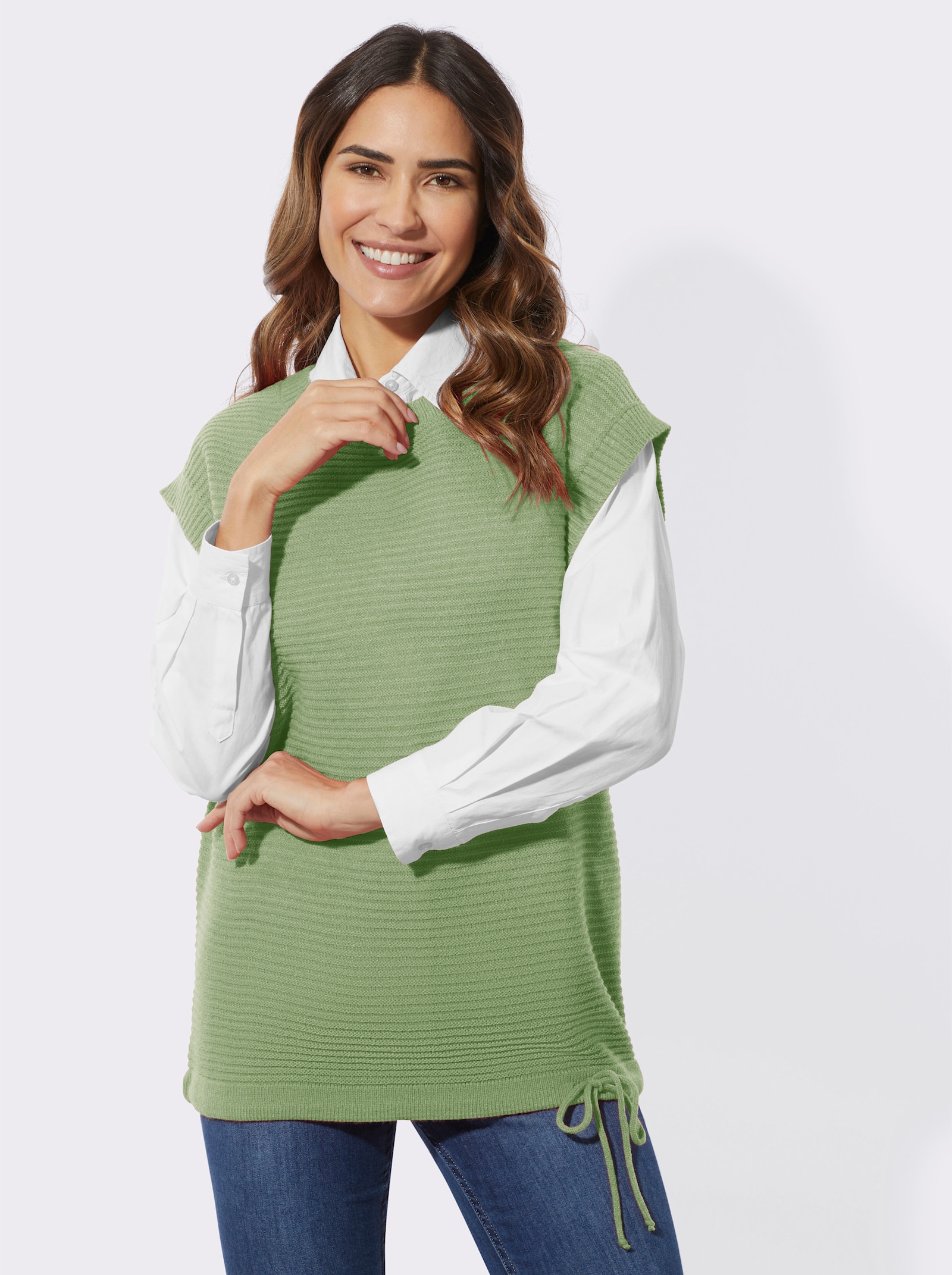 Slip-over met ribpatroon - eucalyptus