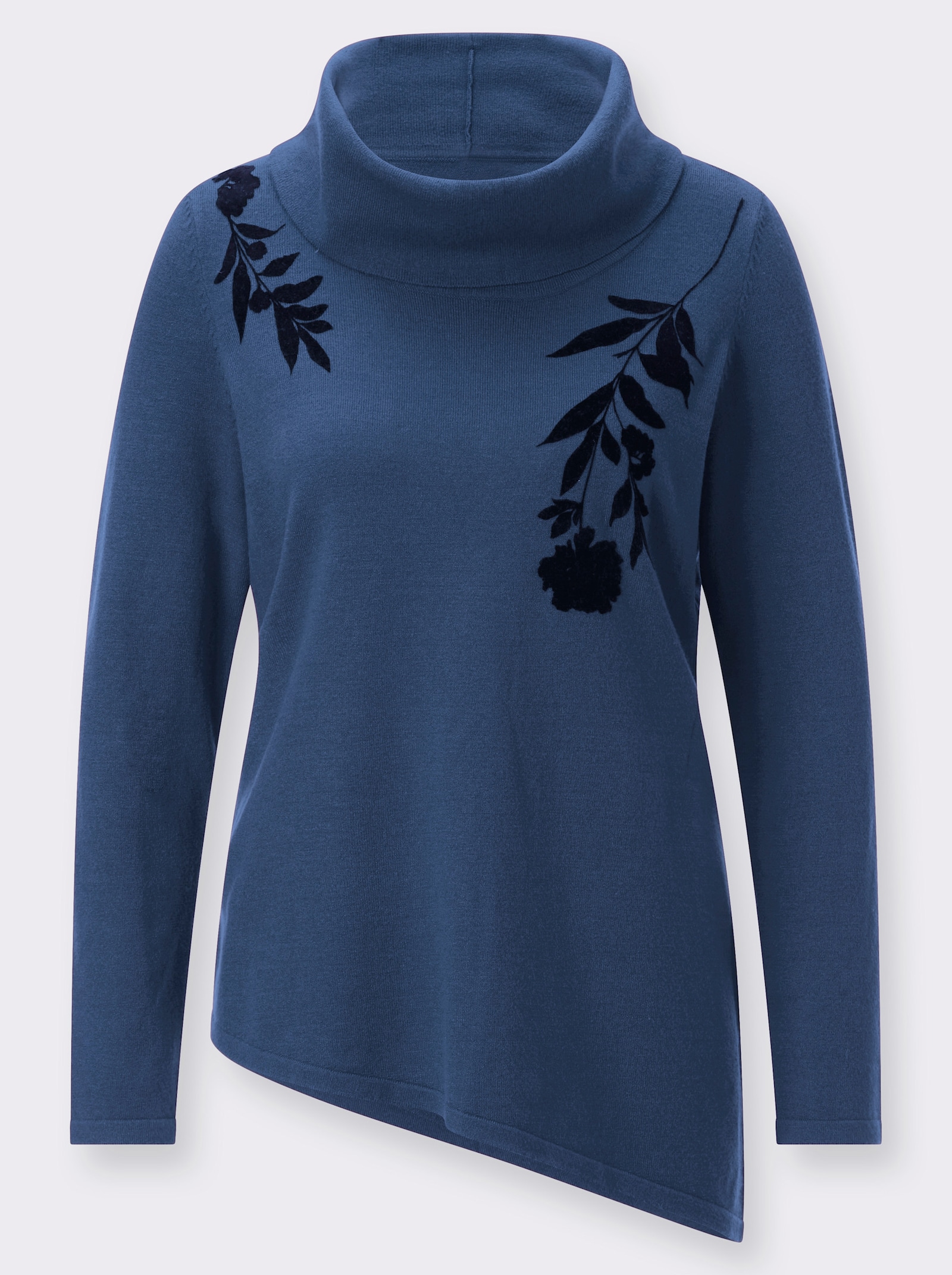 Langarm-Pullover mit asymmetrischem Saum - jeansblau