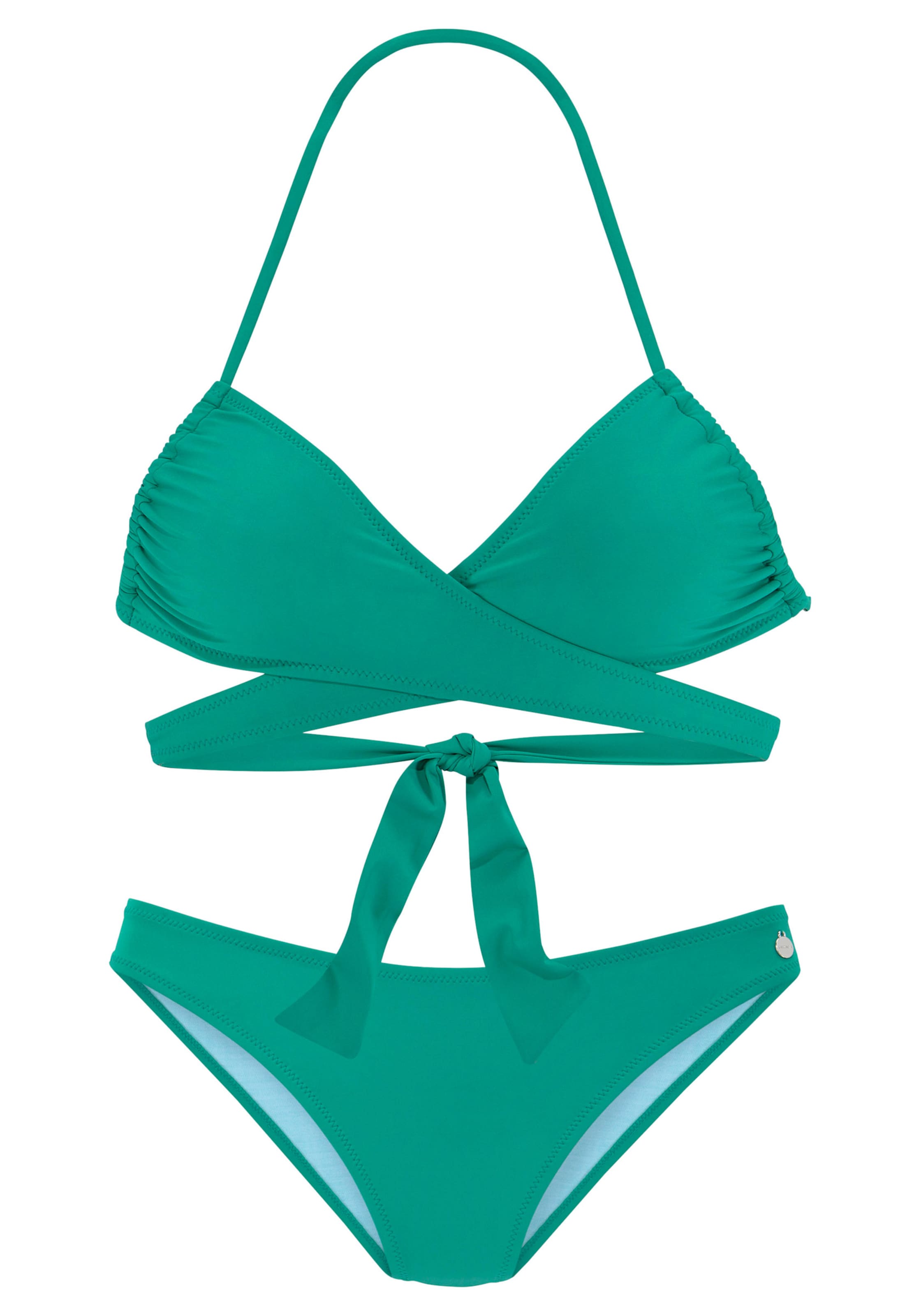 Soft Cup günstig Kaufen-Triangel-Bikini in grün von LASCANA. Triangel-Bikini in grün von LASCANA <![CDATA[Unifarbener Triangel-Bikini von Lascana mit herausnehmbaren Softcups. Im Rücken und Nacken zu binden für eine individuelle Passform. 5 Tragevarianten möglich. E