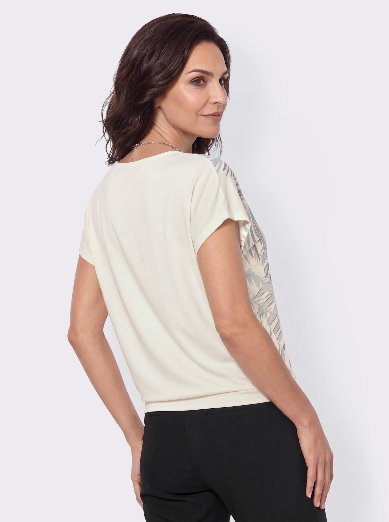 Print-Shirt mit Bindeband - eisblau-ecru