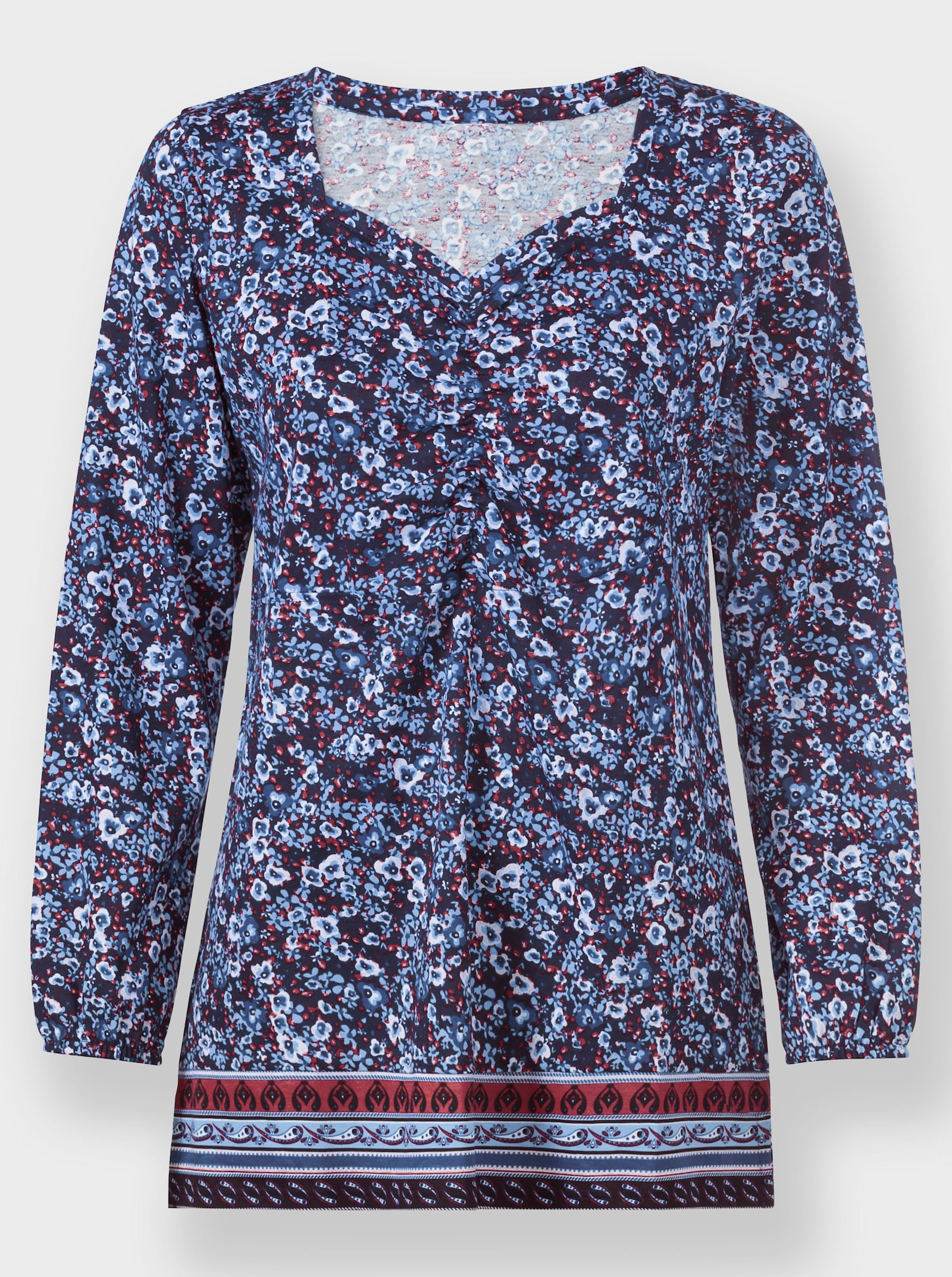 Shirt met lange mouwen en sierrandprint, gebloemd - marine/hemelsblauw gedessineerd