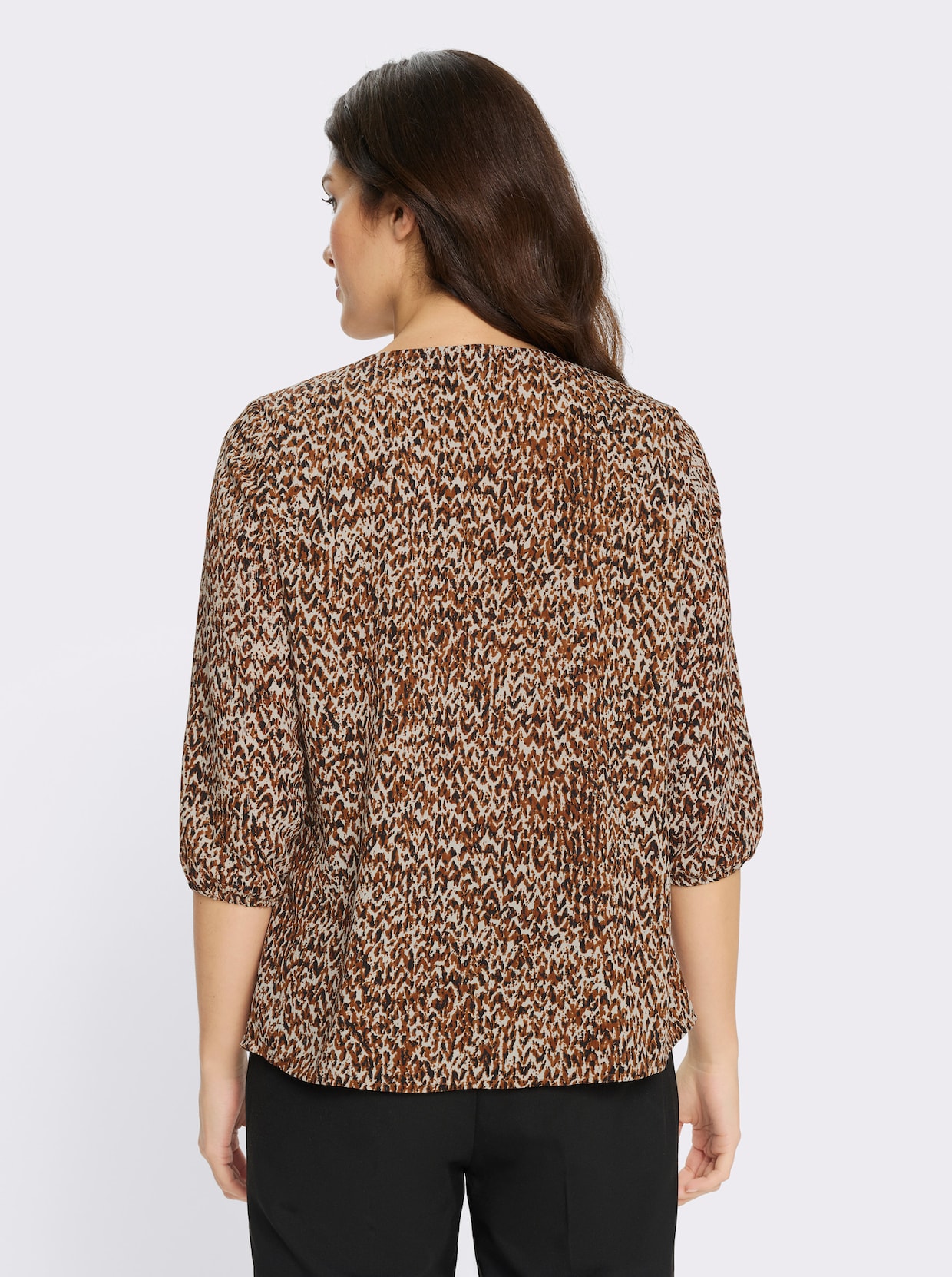 Druckbluse in Crinkle-Qualität - cognac-schwarz-bedruckt