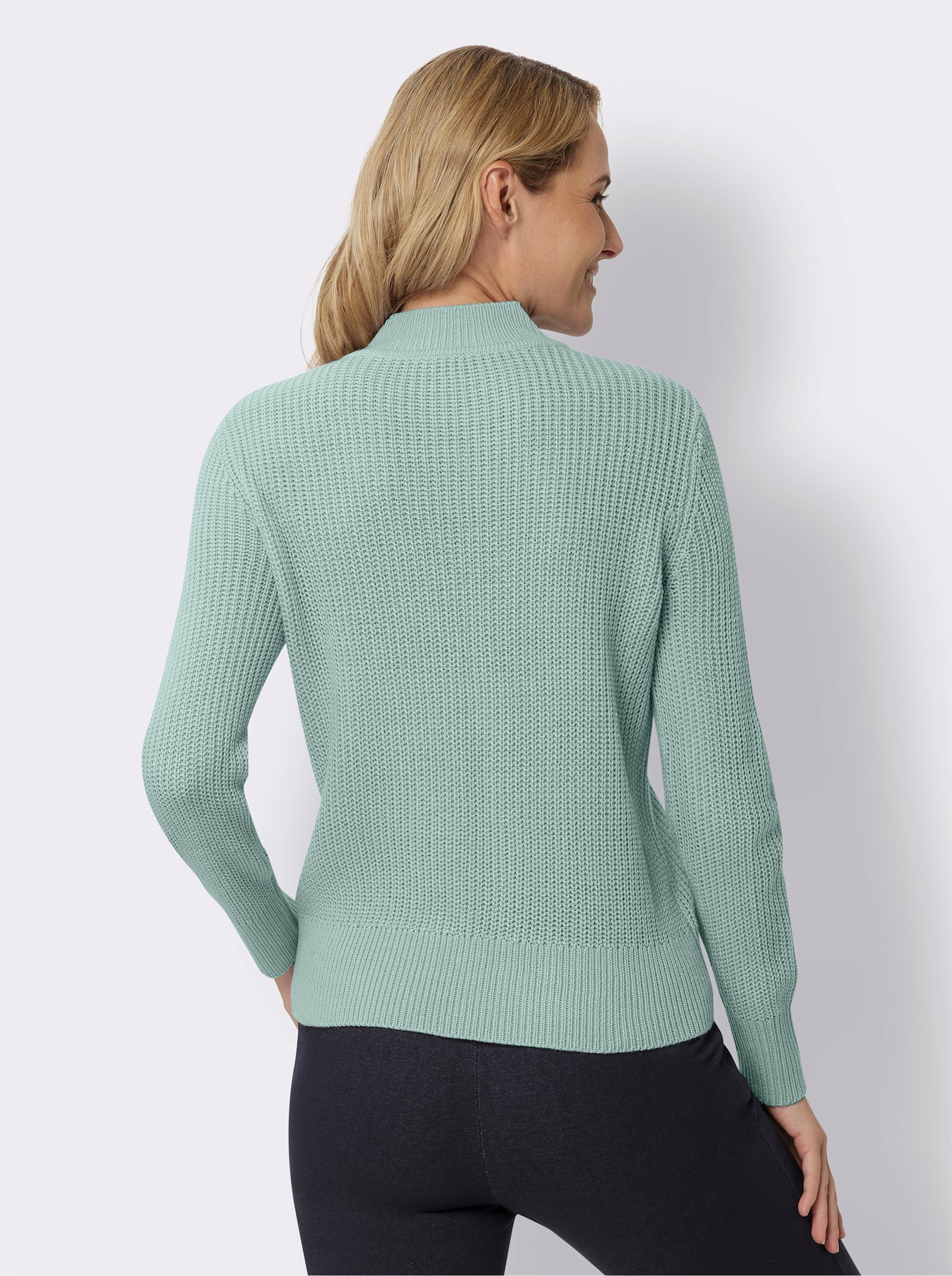Stehkragenpullover mit Rauten-Strickmuster - kalkmint