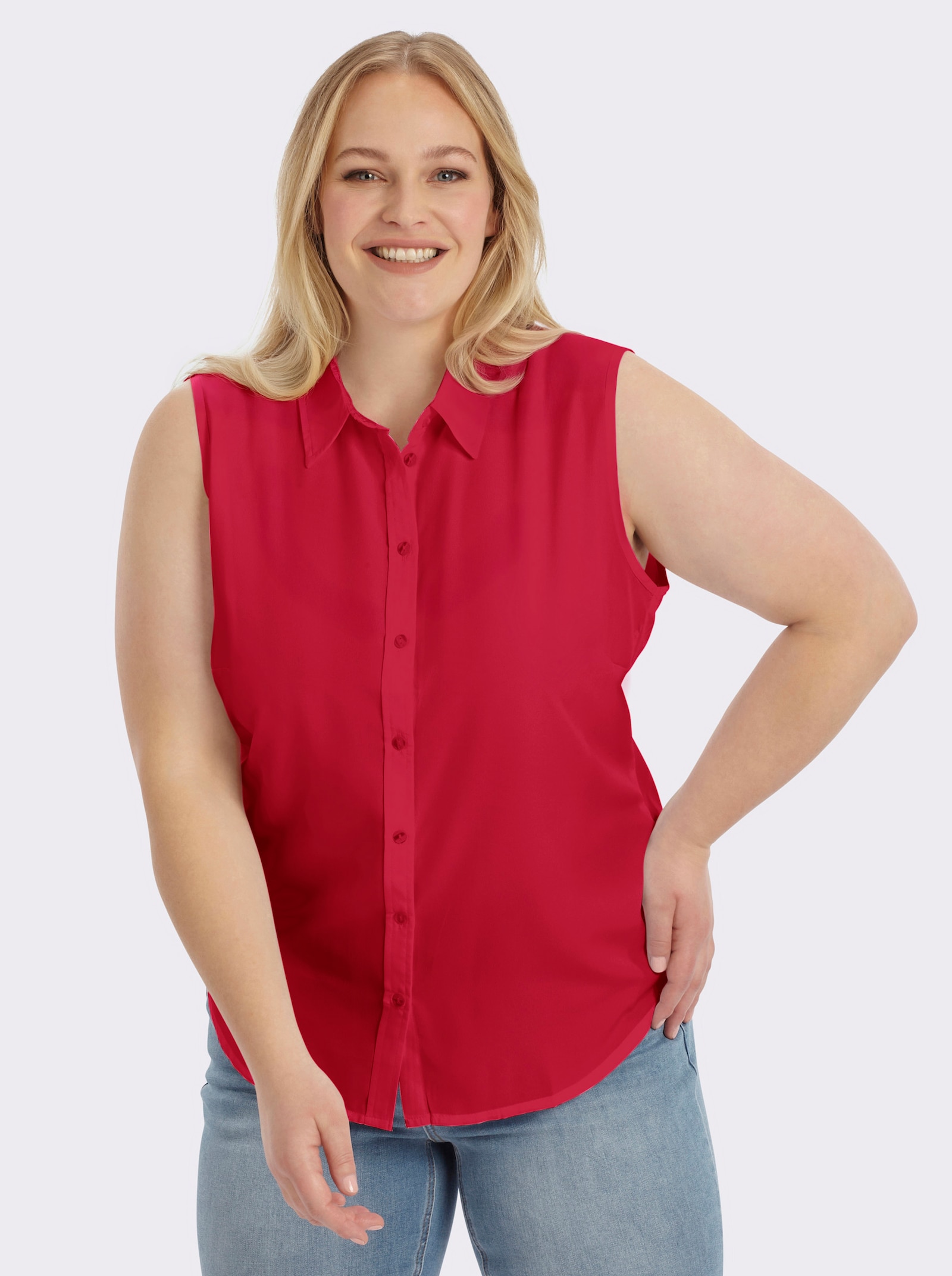 Ärmellose Bluse mit Hemdkragen - rot
