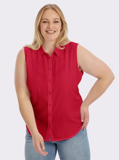 Ärmellose Bluse mit Hemdkragen - rot