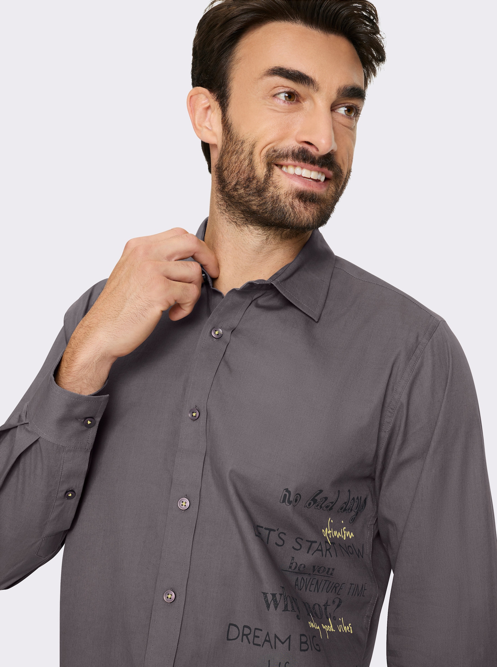 Marco Donati Langarmhemd mit seitlichem Print - anthrazit-bedruckt