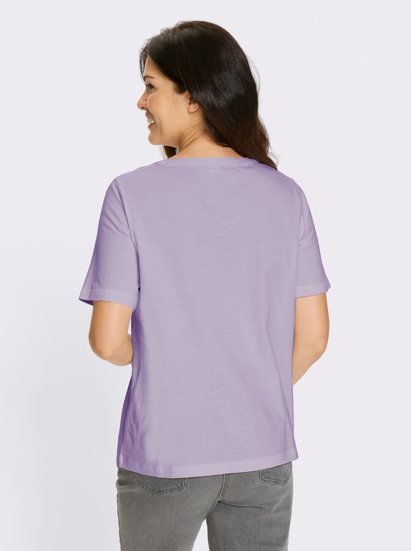 Kurzarmshirt mit Spitzen-Einsatz - flieder