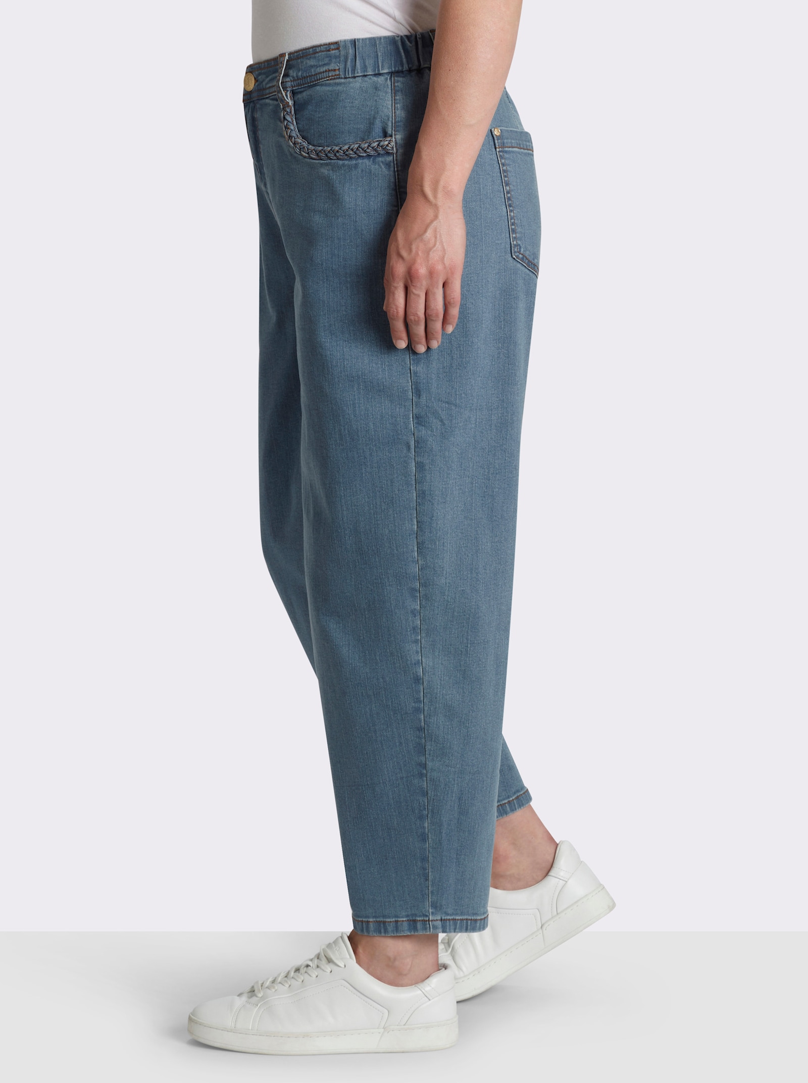 sheego Jeans mit Barrel-Leg und Flechtdetail - blue-bleached