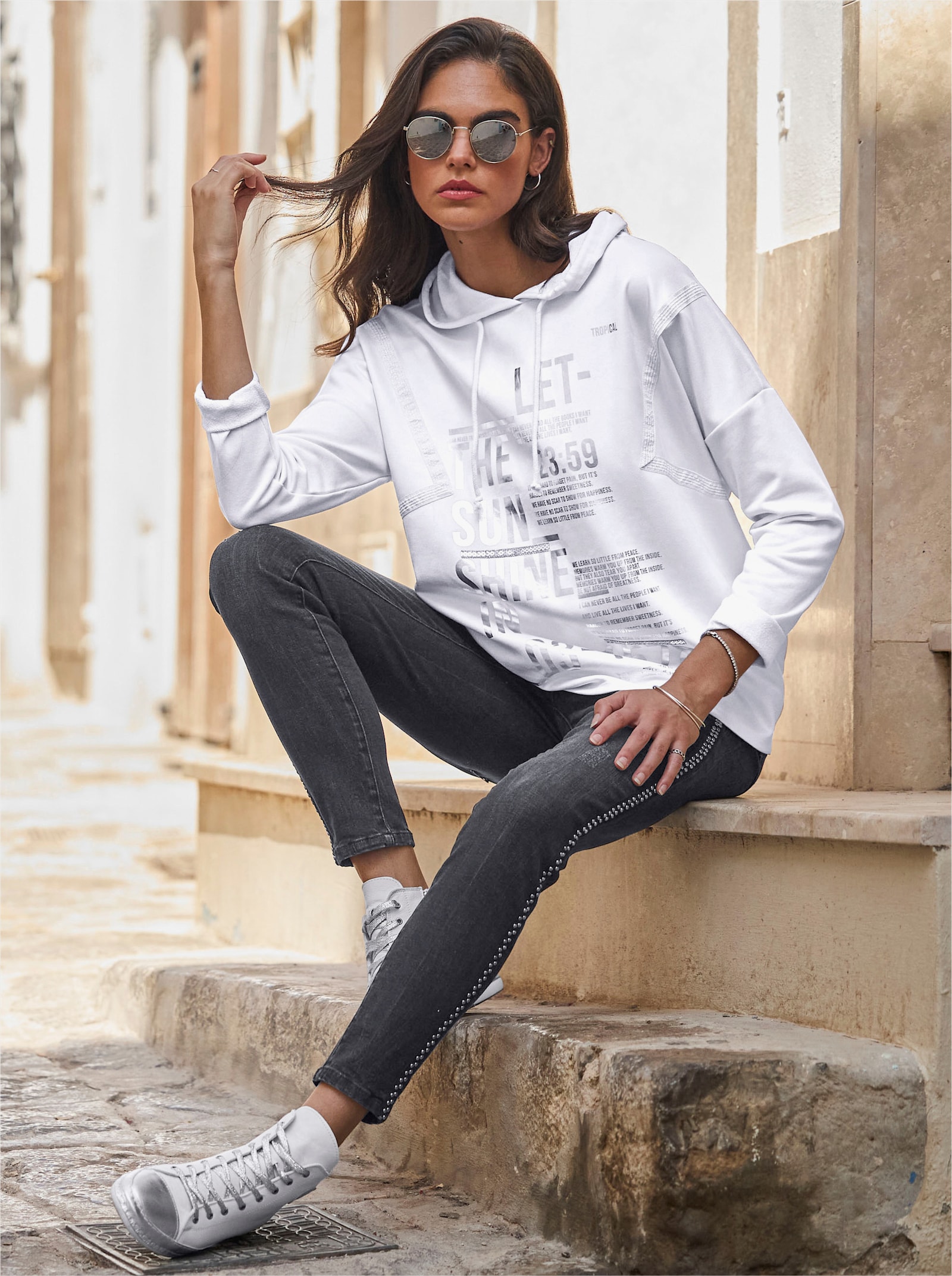 heine Kapuzenshirt im Oversize-Schnitt - weiß