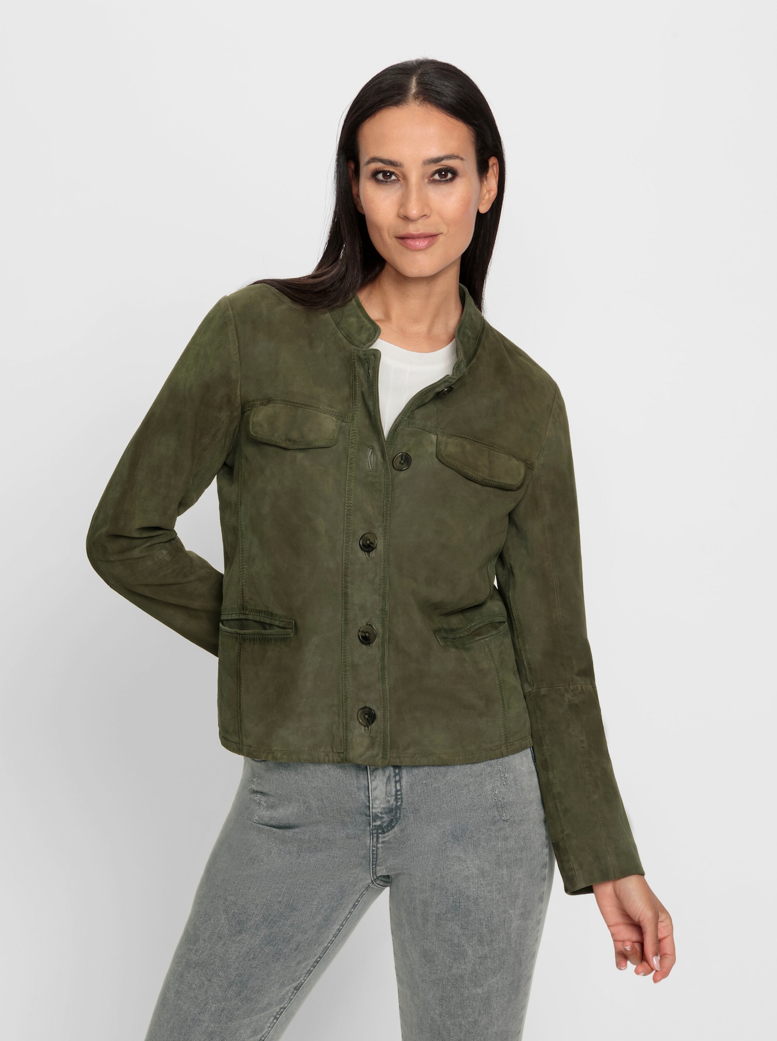 heine Lederjacke aus hochwertigem Veloursleder - oliv