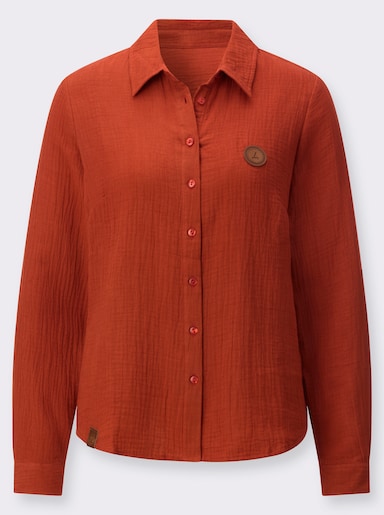 Baumwollbluse mit krempelbaren Ärmeln - rostrot