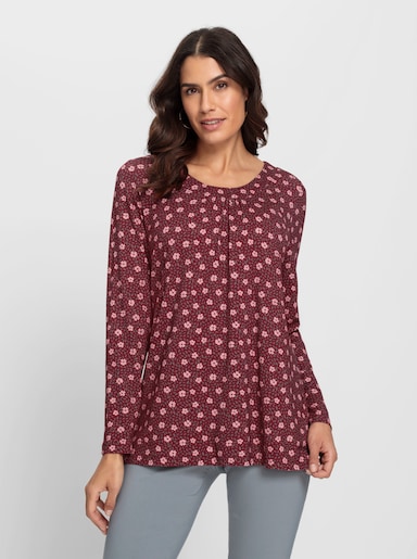 Tunikashirt in A-Form - dunkelrot-rosenquarz-bedruckt