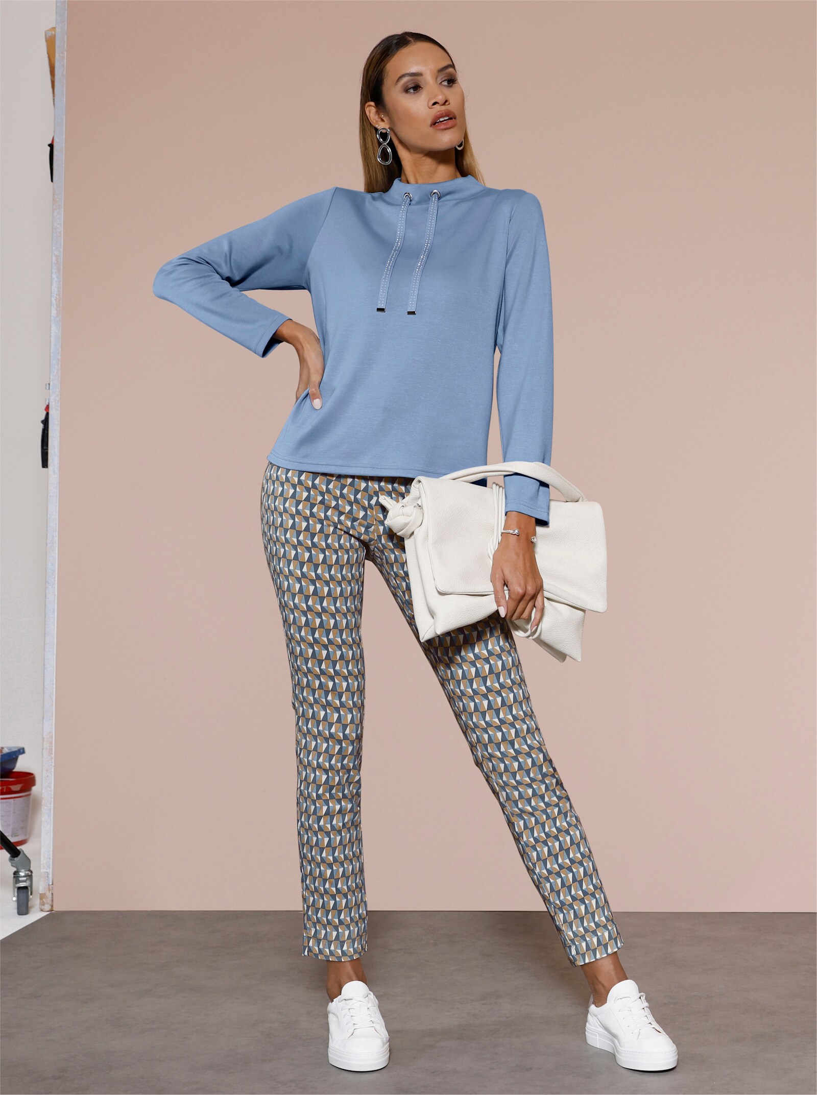 Bengalinhose mit Rundum-Dehnbund - camel-bleu-bedruckt