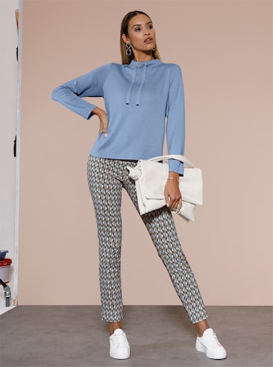 Stehkragenshirt mit Metall-Steinchen auf Bindeband - bleu