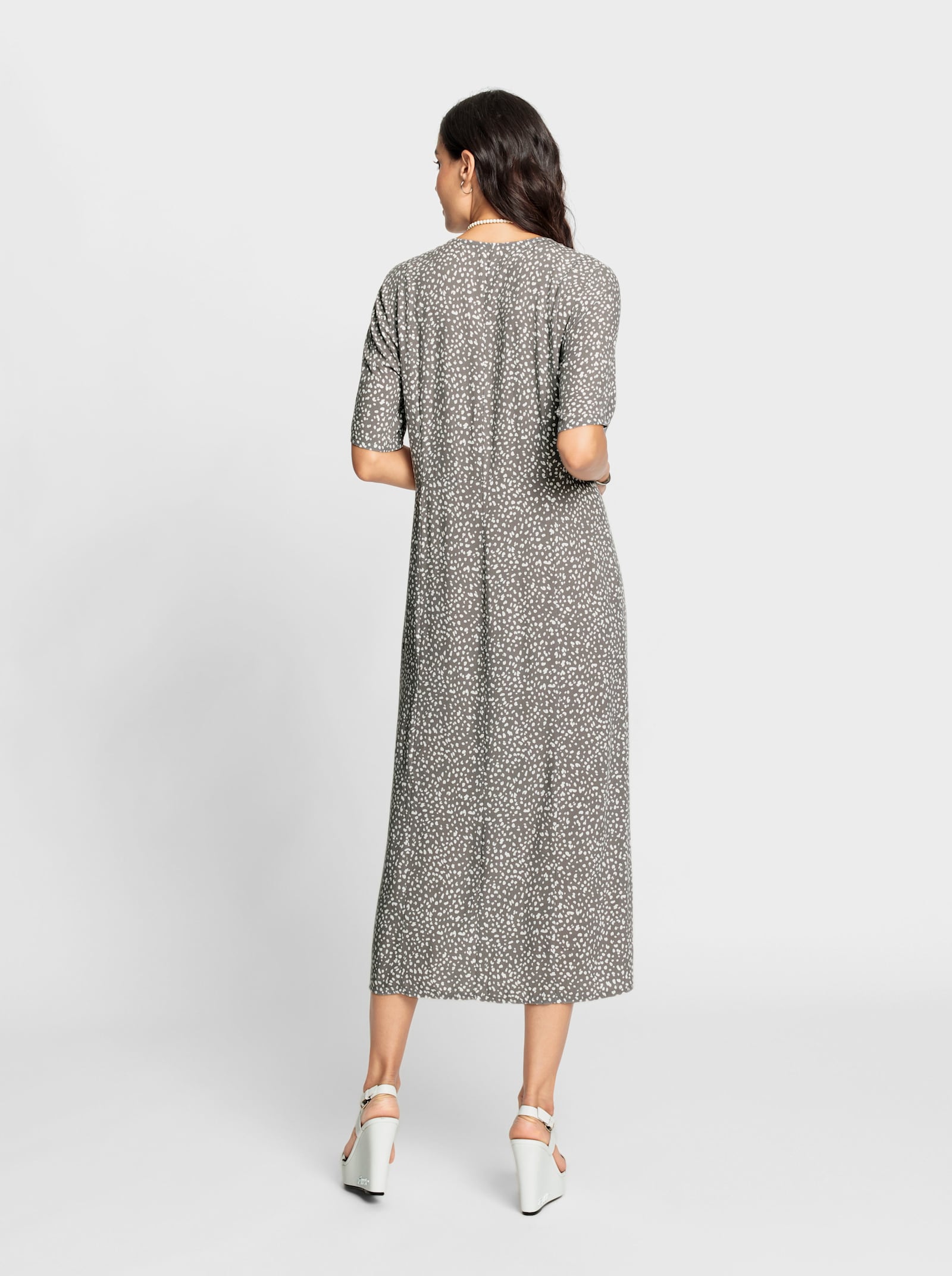 Druckkleid im Pünktchen-Dessin - grau-weiss-bedruckt