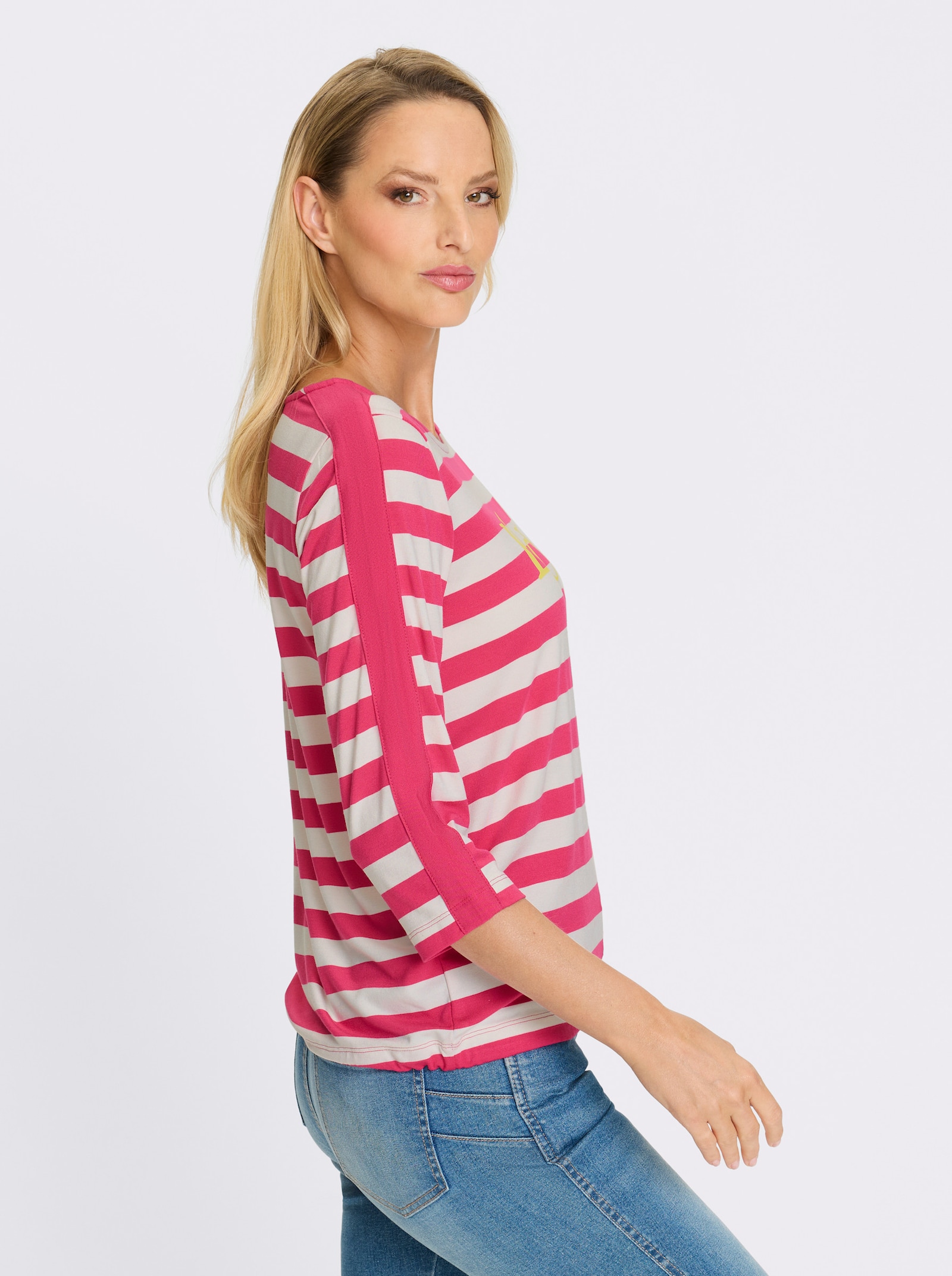 heine T-shirt rayé avec inscription - fuchsia-blanc à rayures fines