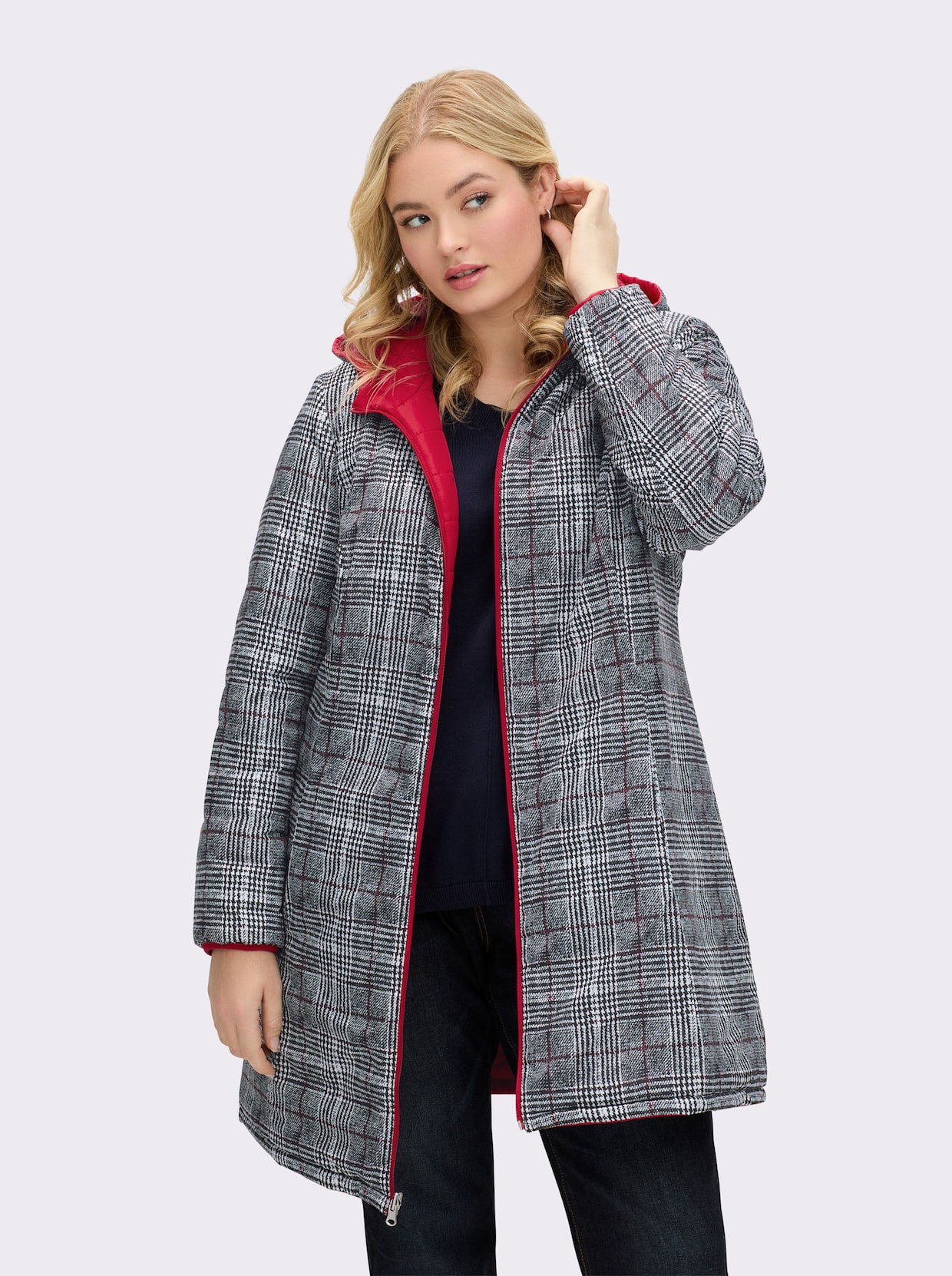 Steppmantel mit Wende-Funktion - rot