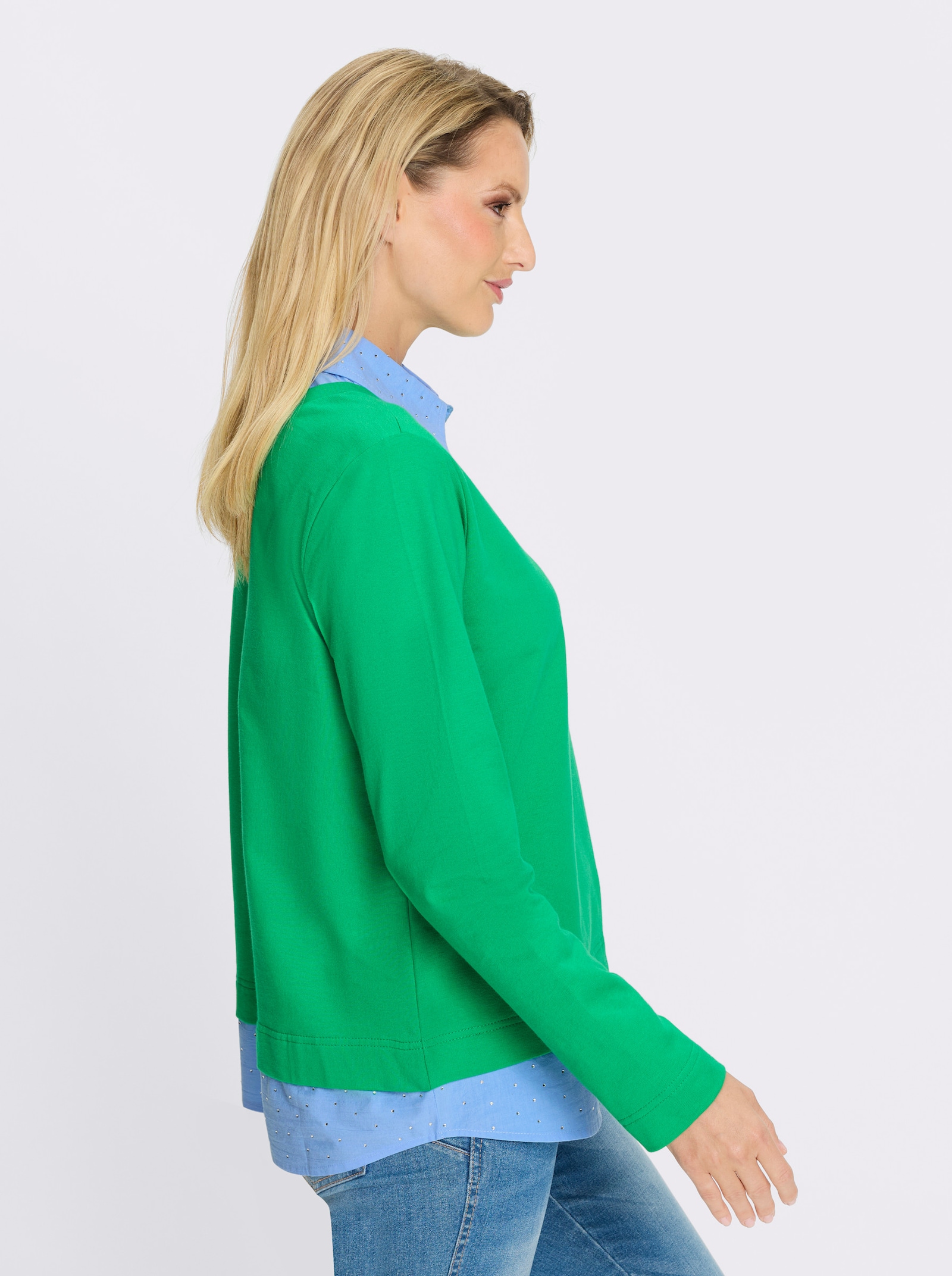 heine Sweatshirt mit Bluseneinsatz - grasgrün-himmelblau