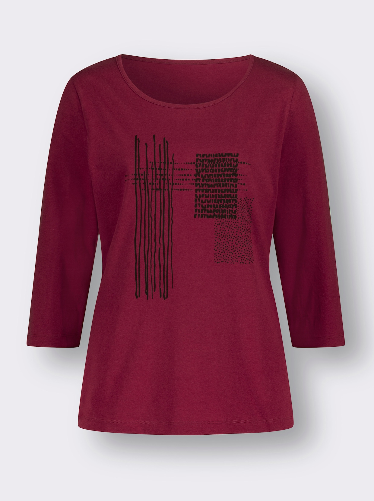 Shirt met 3/4-mouw - donkerrood-zwart