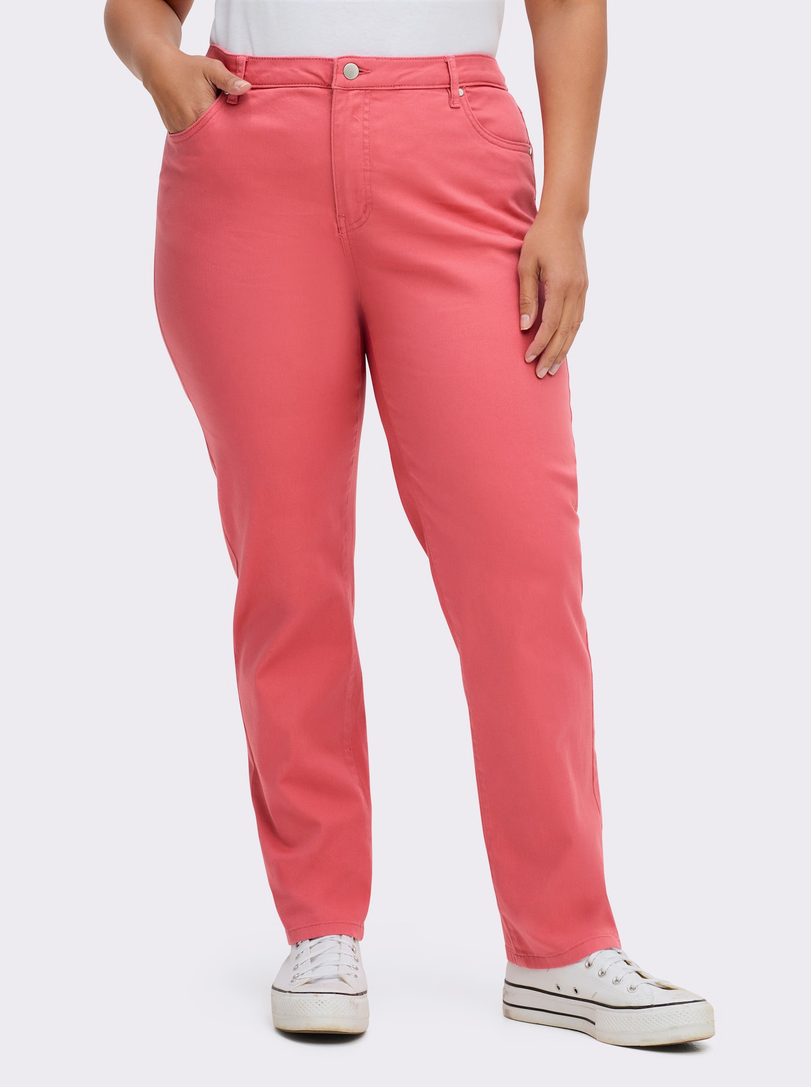 5-Pocket-Jeans mit bestickten Gesäßtaschen - korallenrot