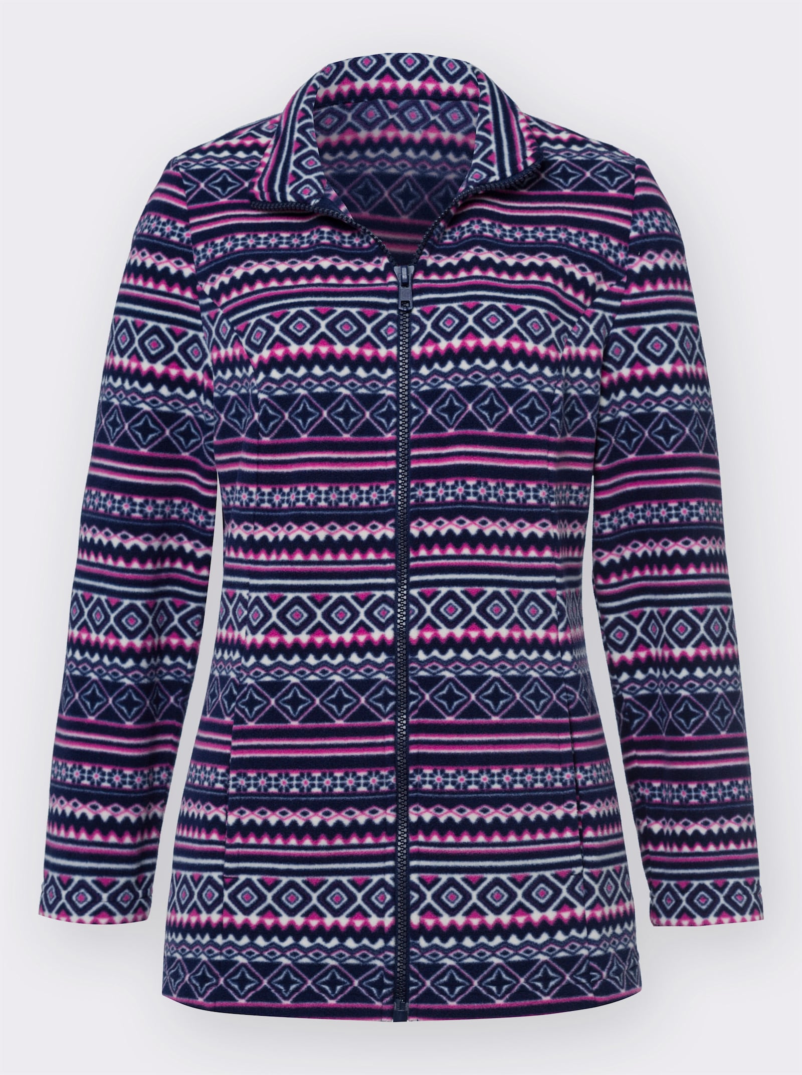 Fleecejacke mit Stehkragen - marine-rosé-gemustert