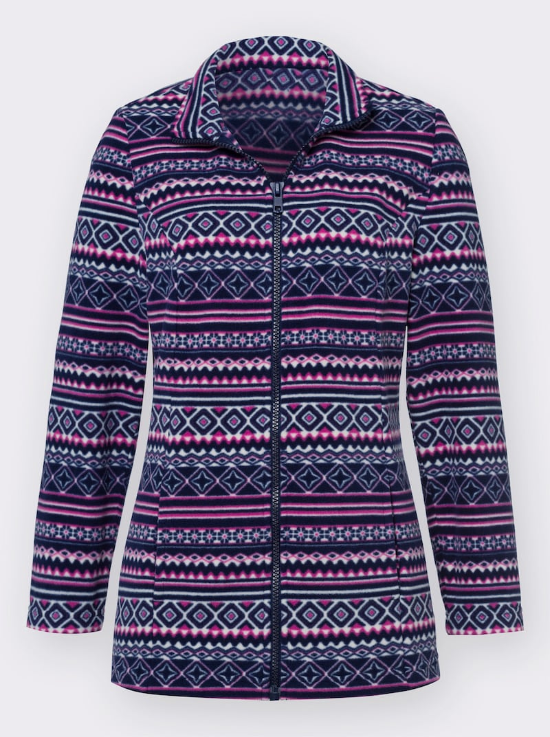 Fleecejack met warme opstaande kraag in paars/druif bedrukt | Your Look Fleecejack met warme opstaande kraag in paars/druif bedrukt | Your Look