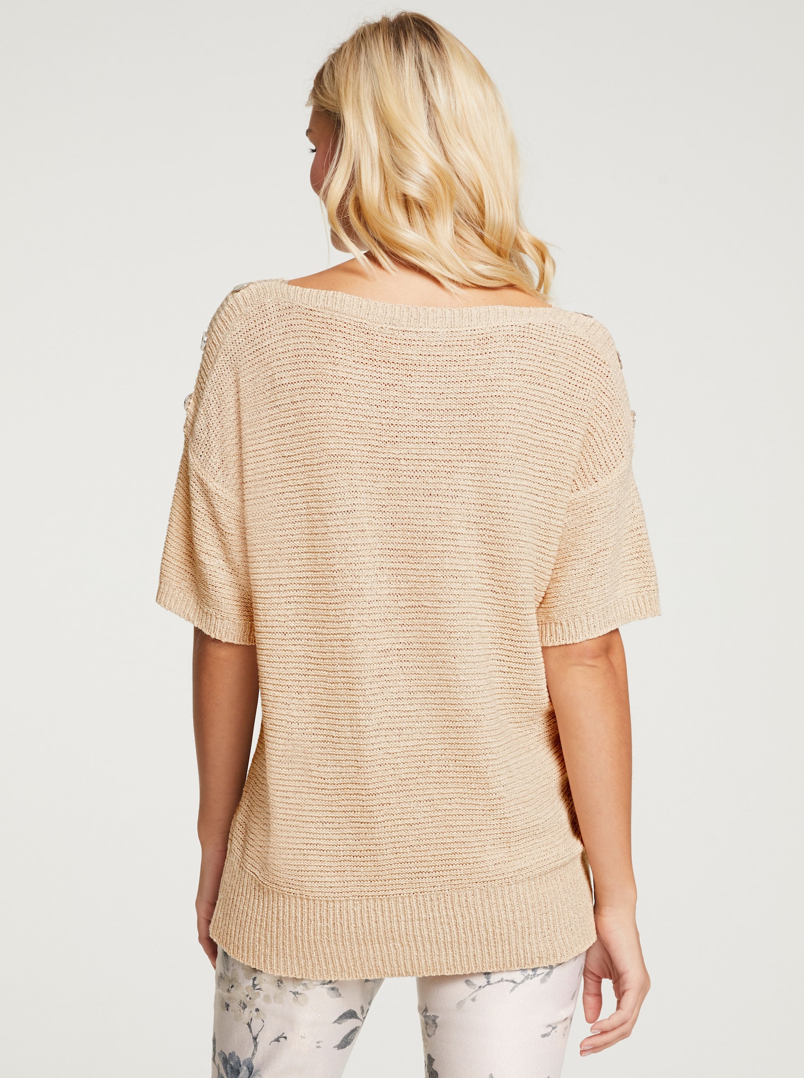 heine Kurzarmpullover mit Zierknöpfen - sand