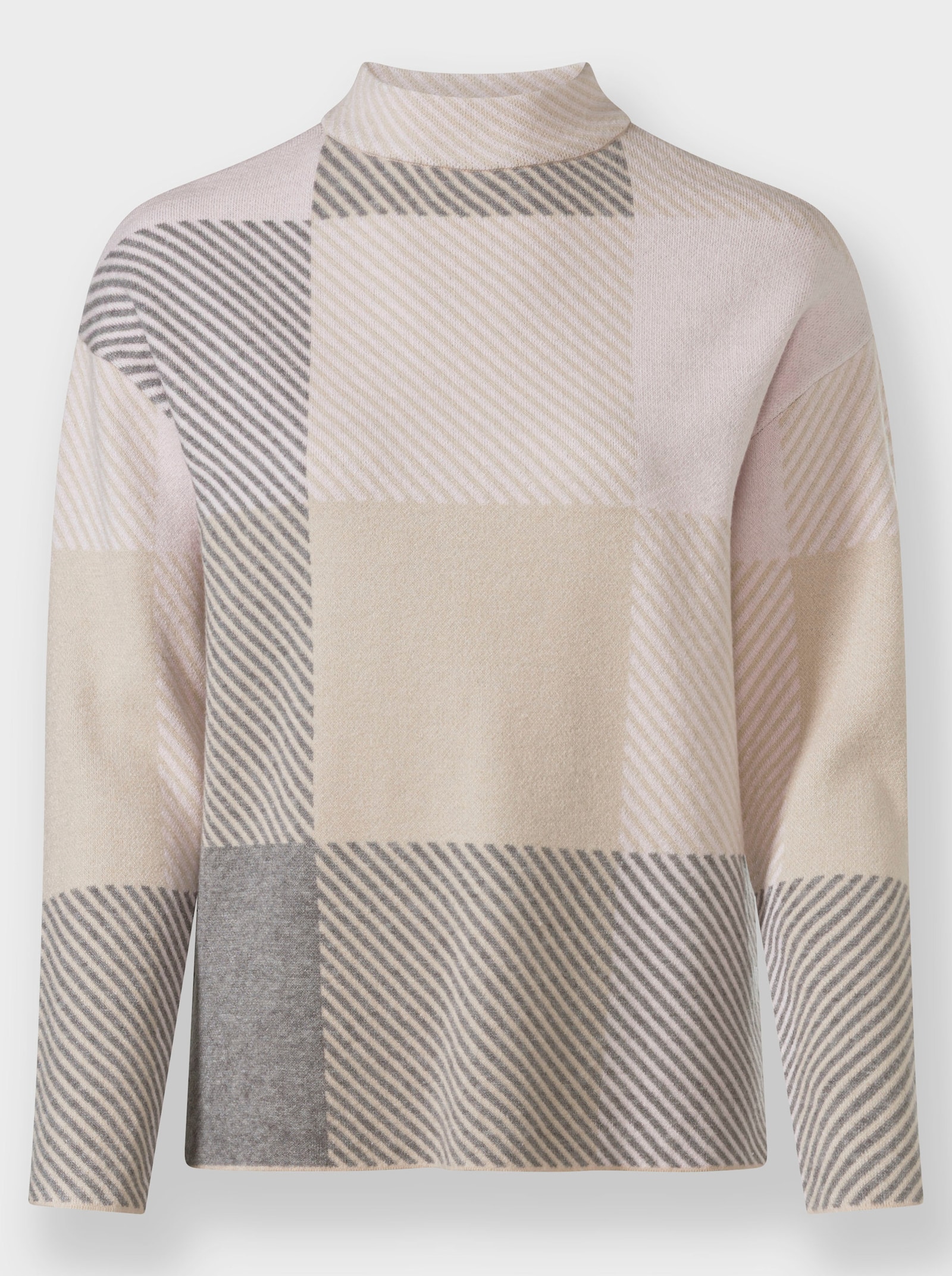heine Jacquard-Pullover mit Seitenschlitzen - hellrosé-steingrau-gemustert