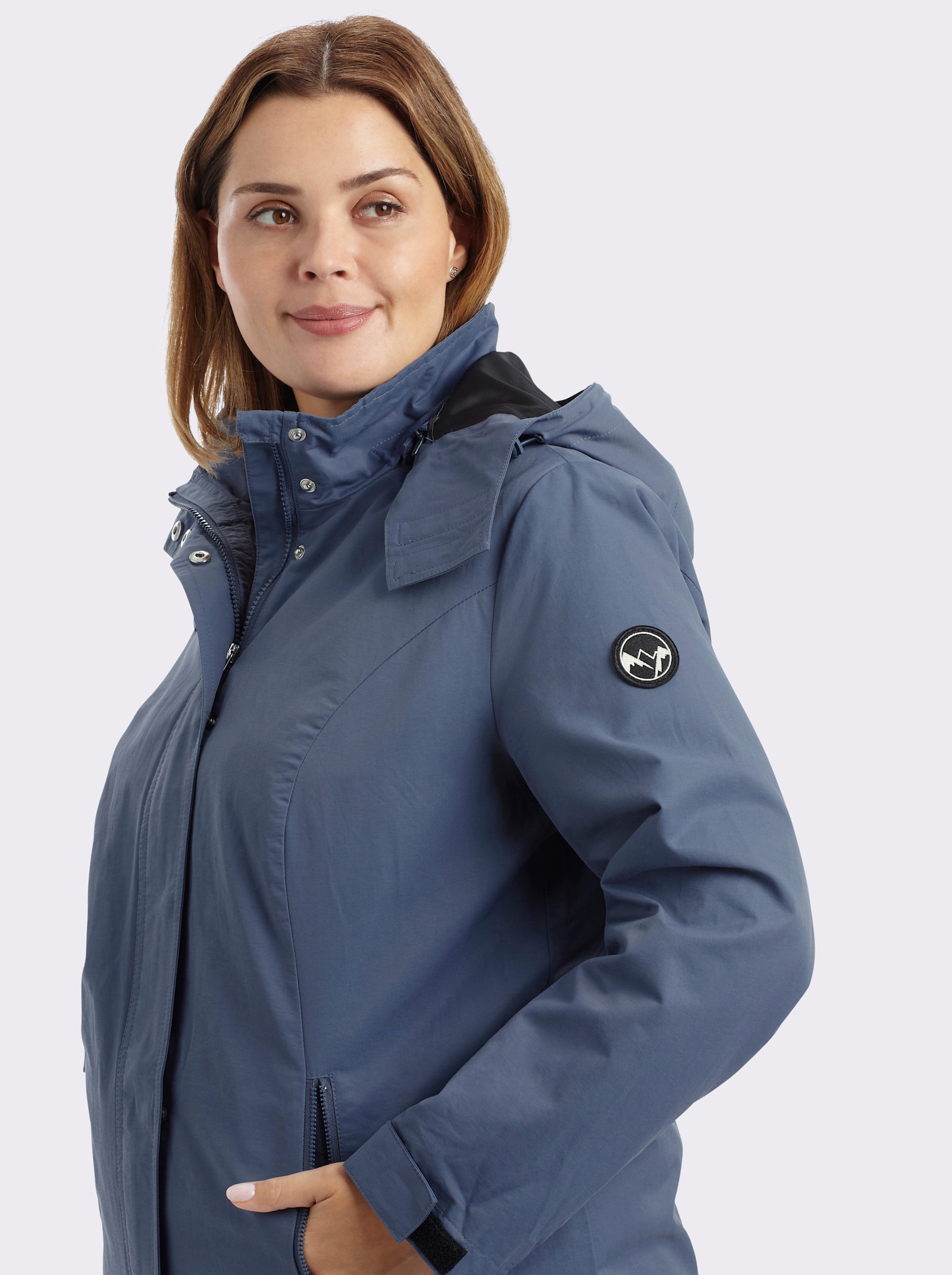sheego Übergangsjacke mit abnehmbarer Kapuze - rauchblau