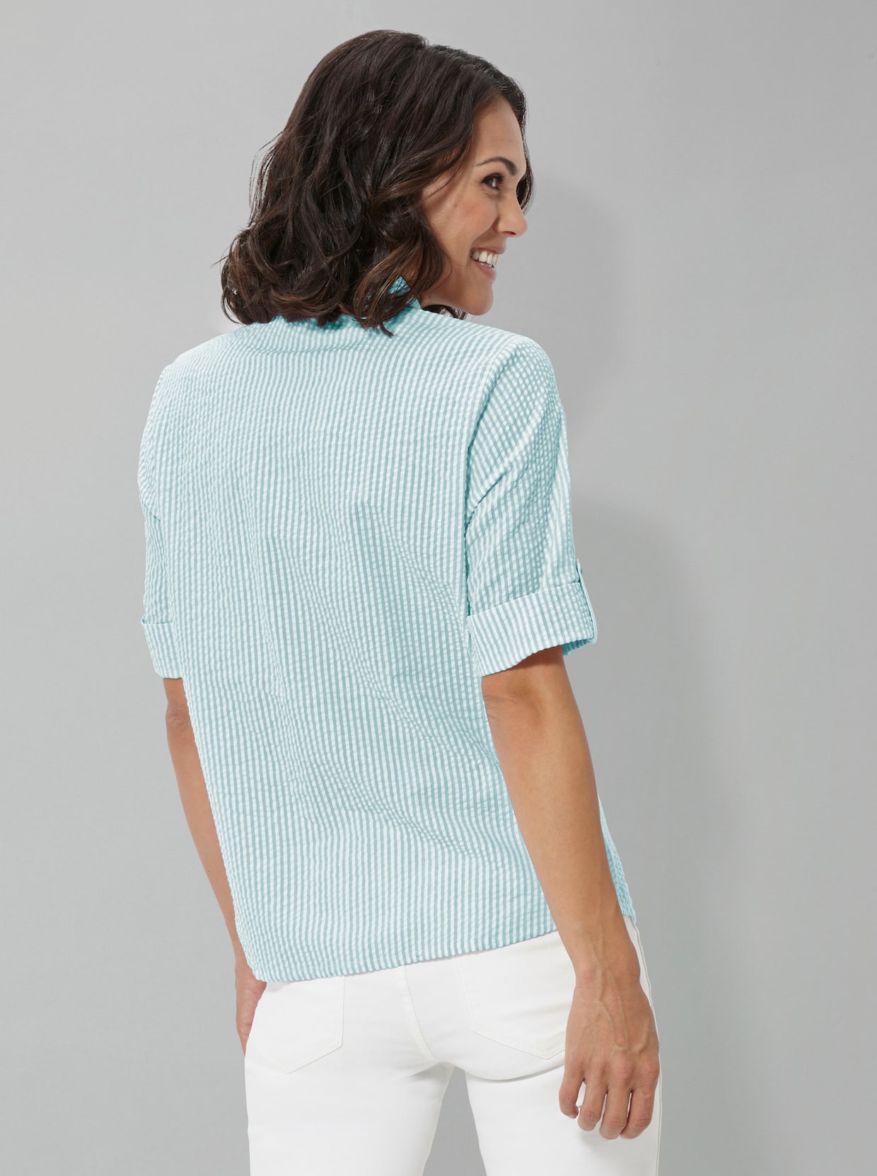 Longbluse - mint-gestreift