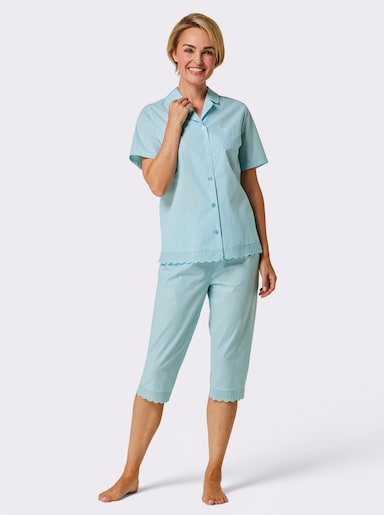 wäschepur Pyjama aus feinem Batist - aquamarin-weiß