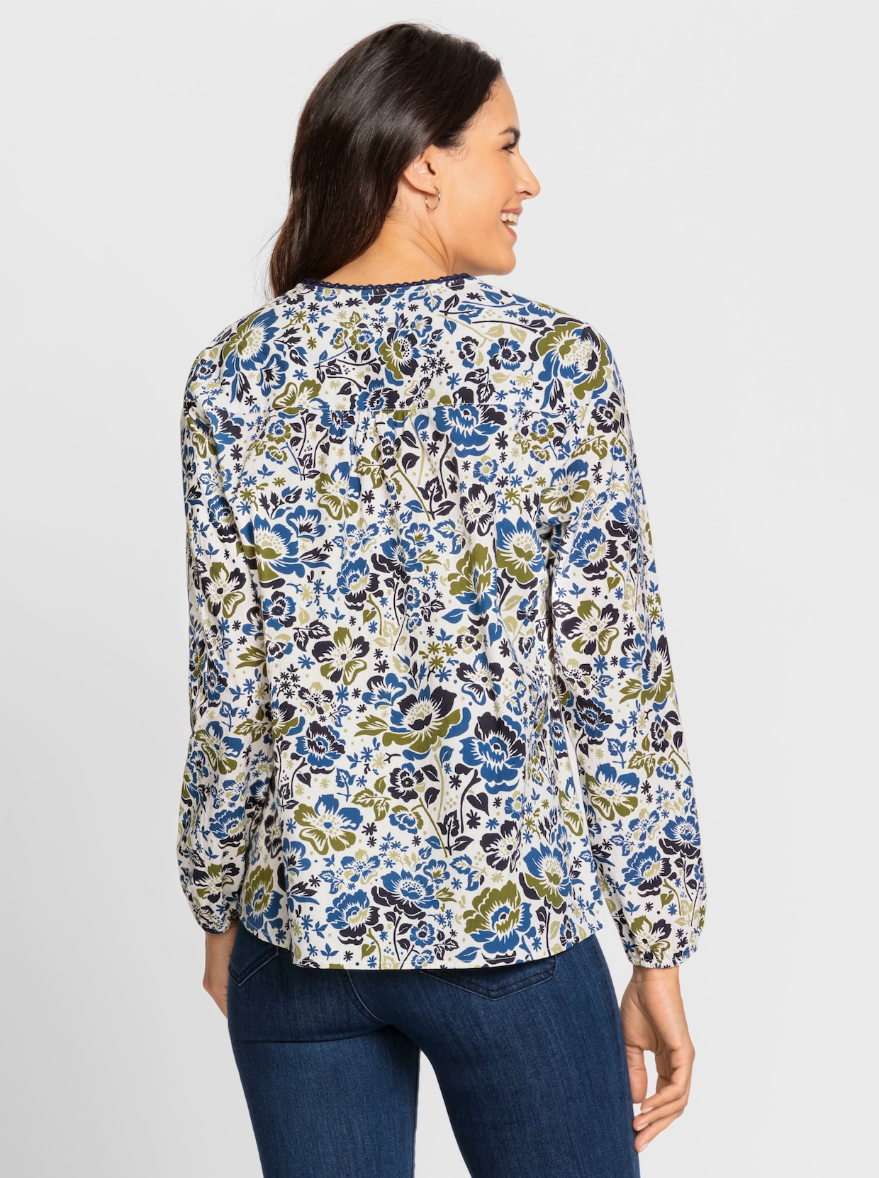 Blouse - ecru/jeansblauw bedrukt