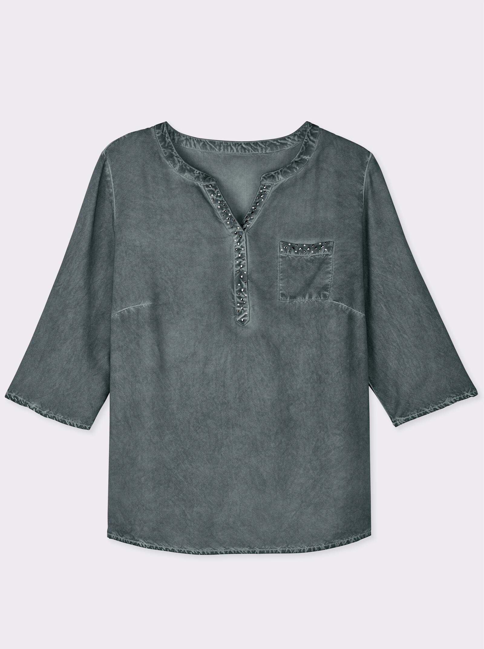 Tunika in oil dyed-Waschung - resedagrün