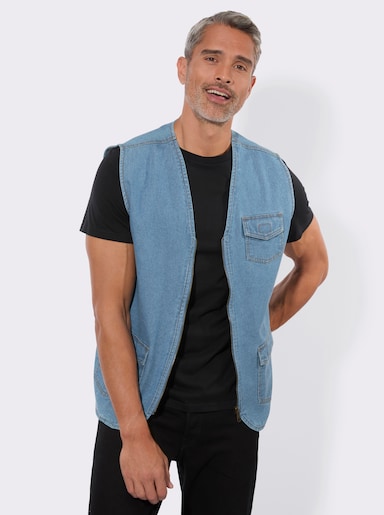Jeansweste mit aufgesetzten Pattentaschen - blue-bleached