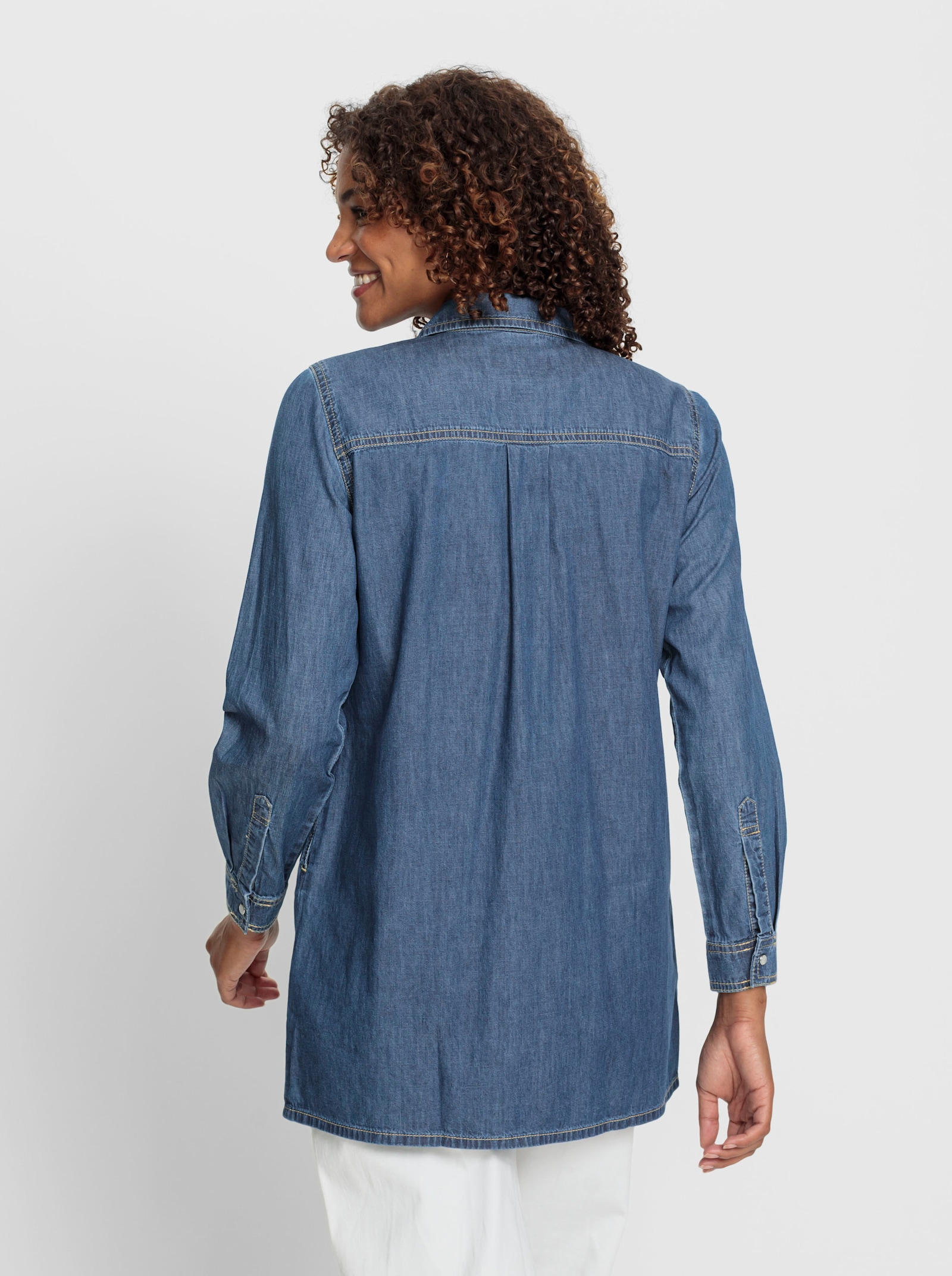 Jeansbluse mit Druckknopfleiste - blue-bleached