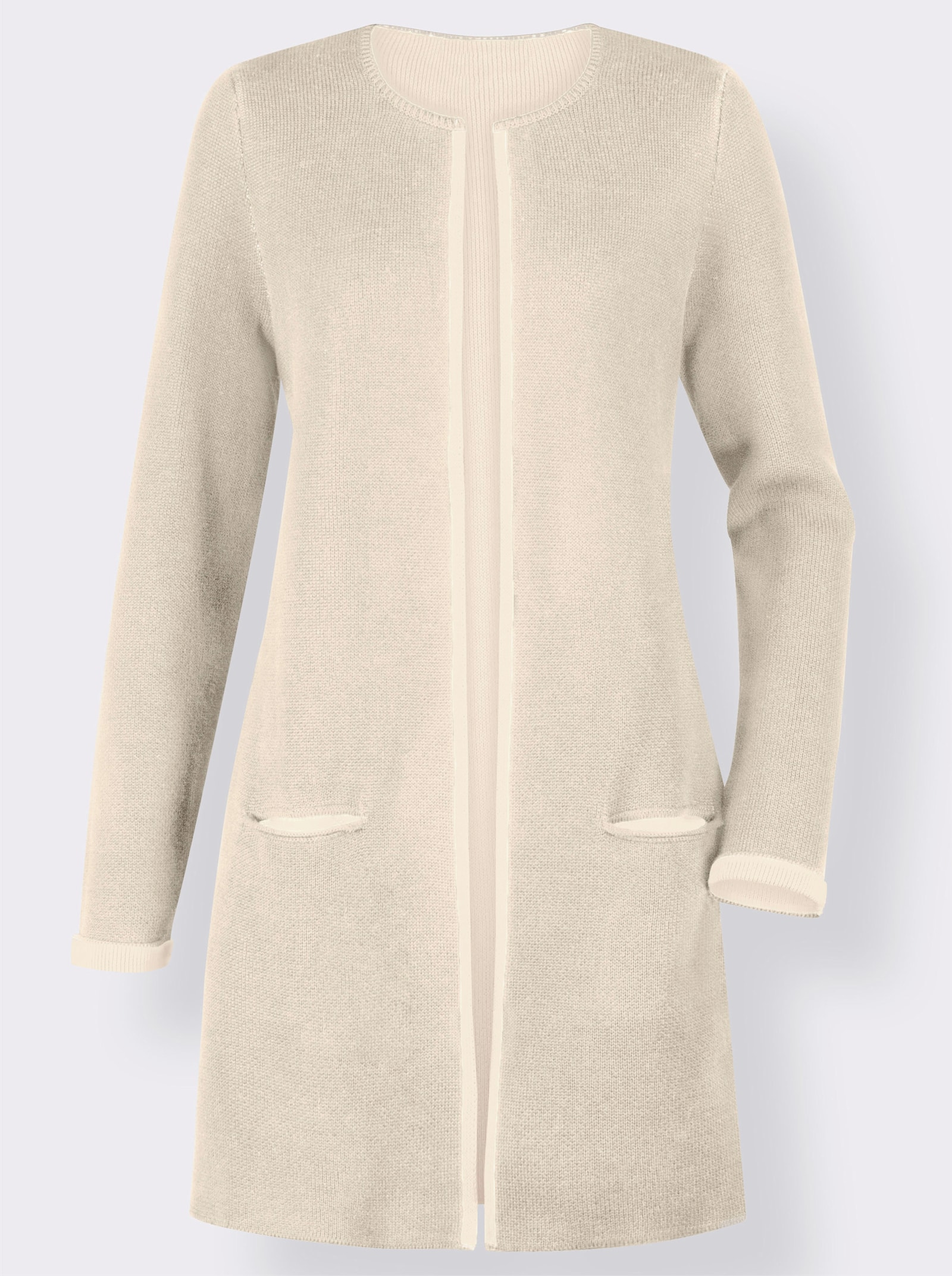 Strickjacke mit fixiertem Ärmelaufschlag - beige-ecru