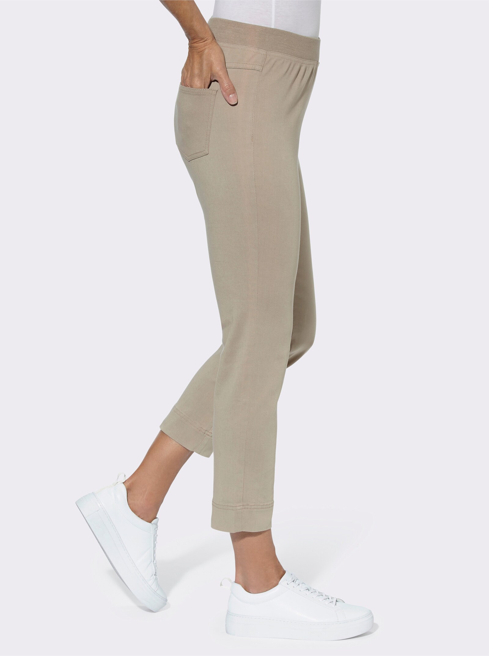 7/8-Jeans mit elastischem Strickbund - sesam