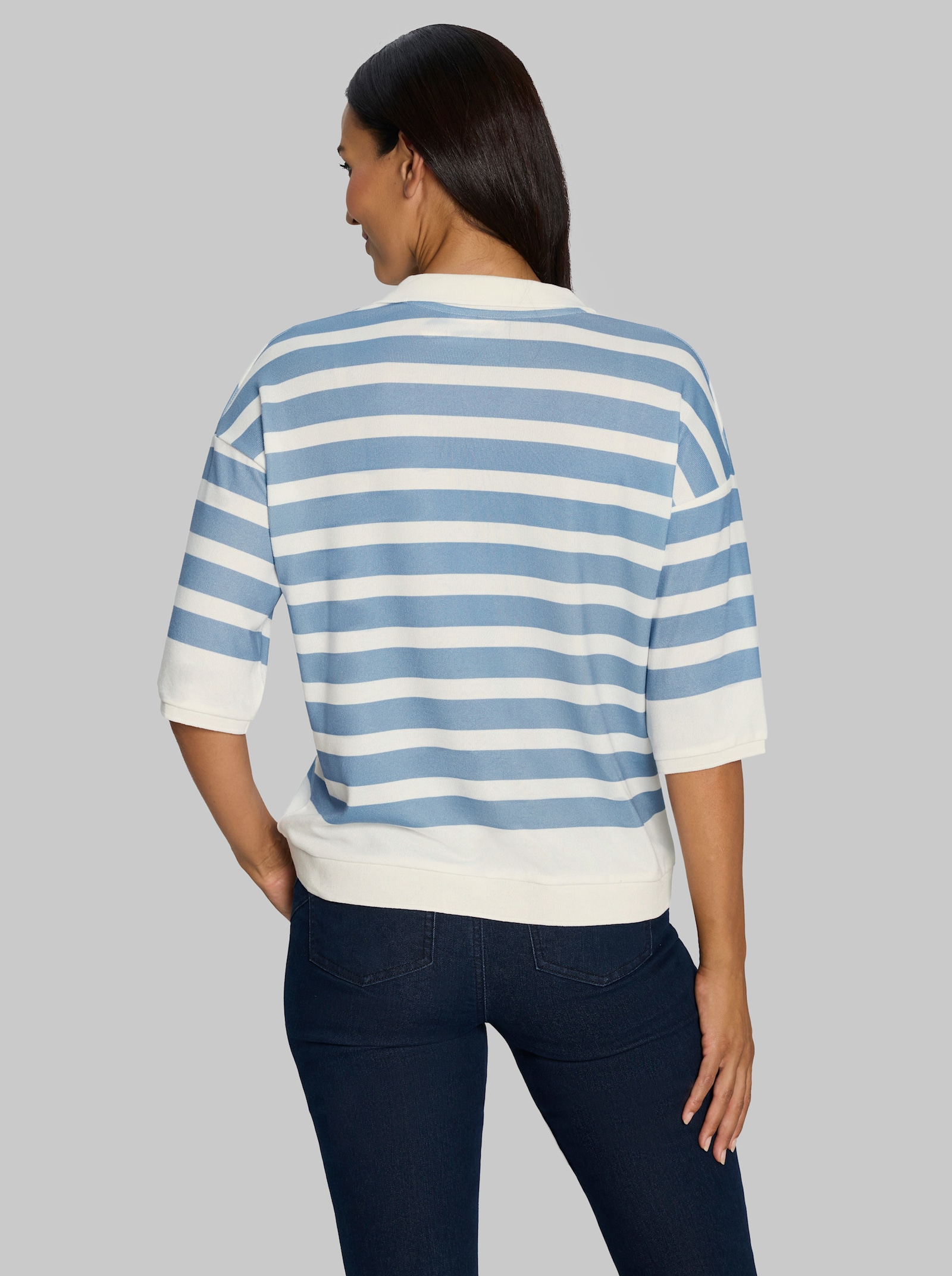 heine Ringelshirt mit Polokragen - ecru-himmelblau-geringelt